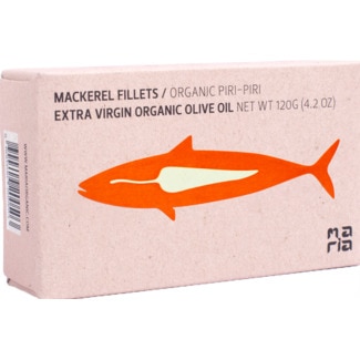 Filetes de Cavala em Azeite Virgem Extra com Piri-Piri Biológico embalagem 120 g - Maria Organic
