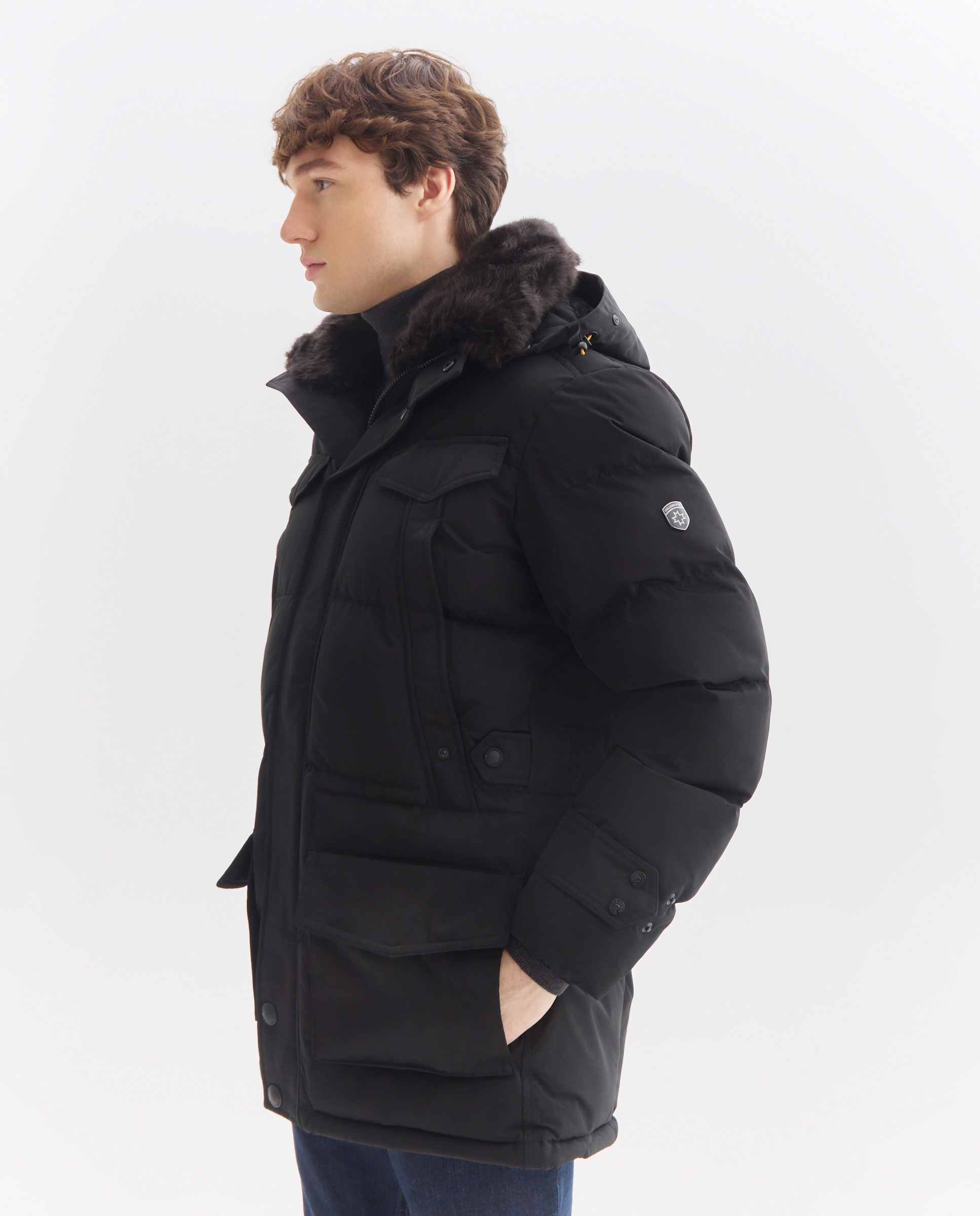 Parka Acolchoada com Capuz Desmontável Preto-2
