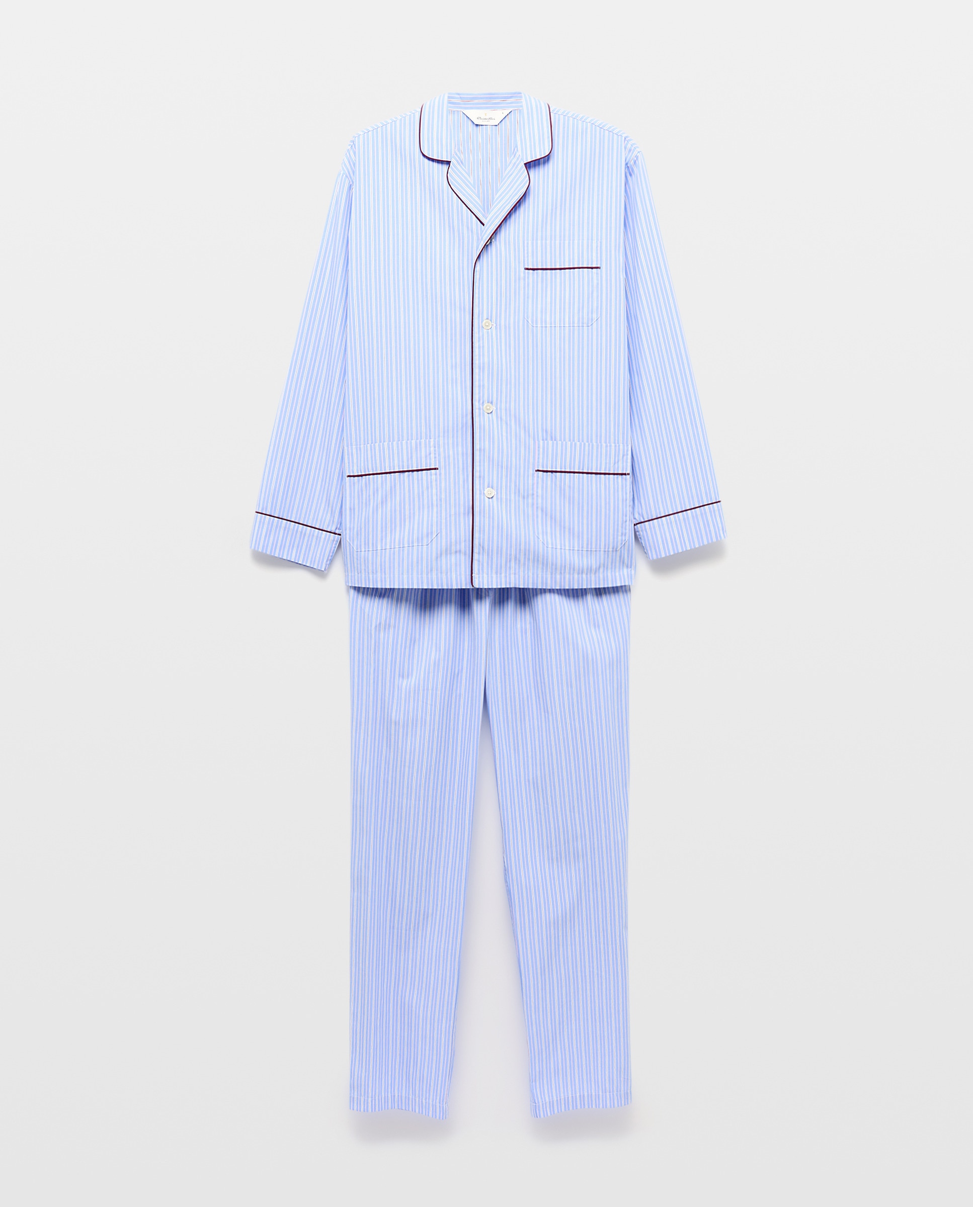 Pijama de Popelina com Tecido às Riscas Azul-claro-3