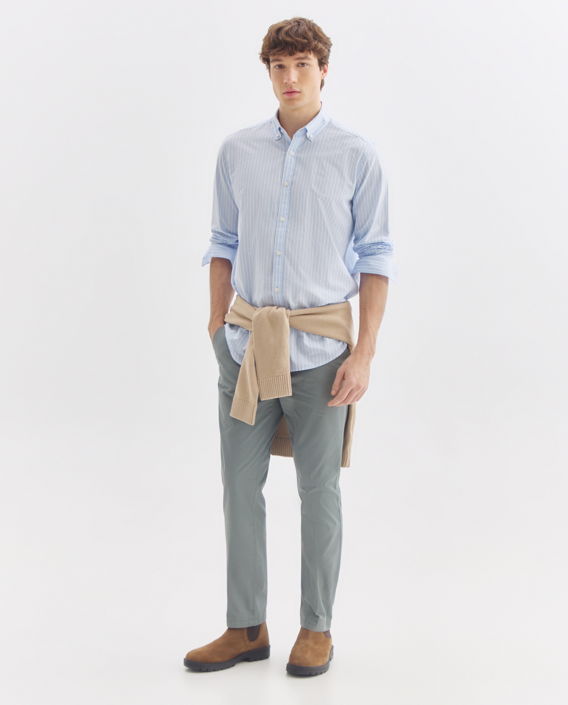 Camisa sport hombre chambray con rayas 410 Azul claro-2