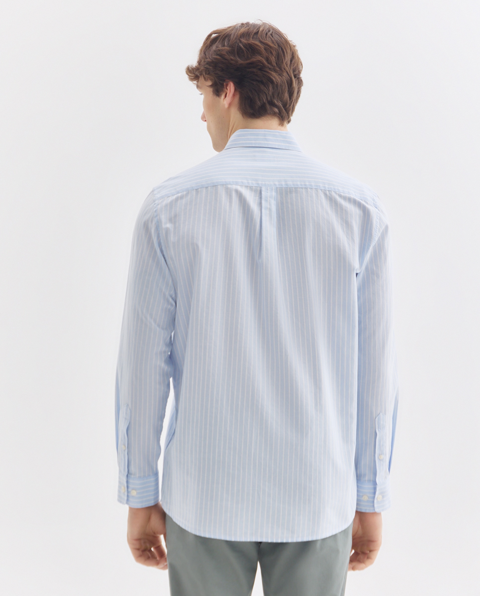 Camisa sport hombre chambray con rayas 410 Azul claro-3