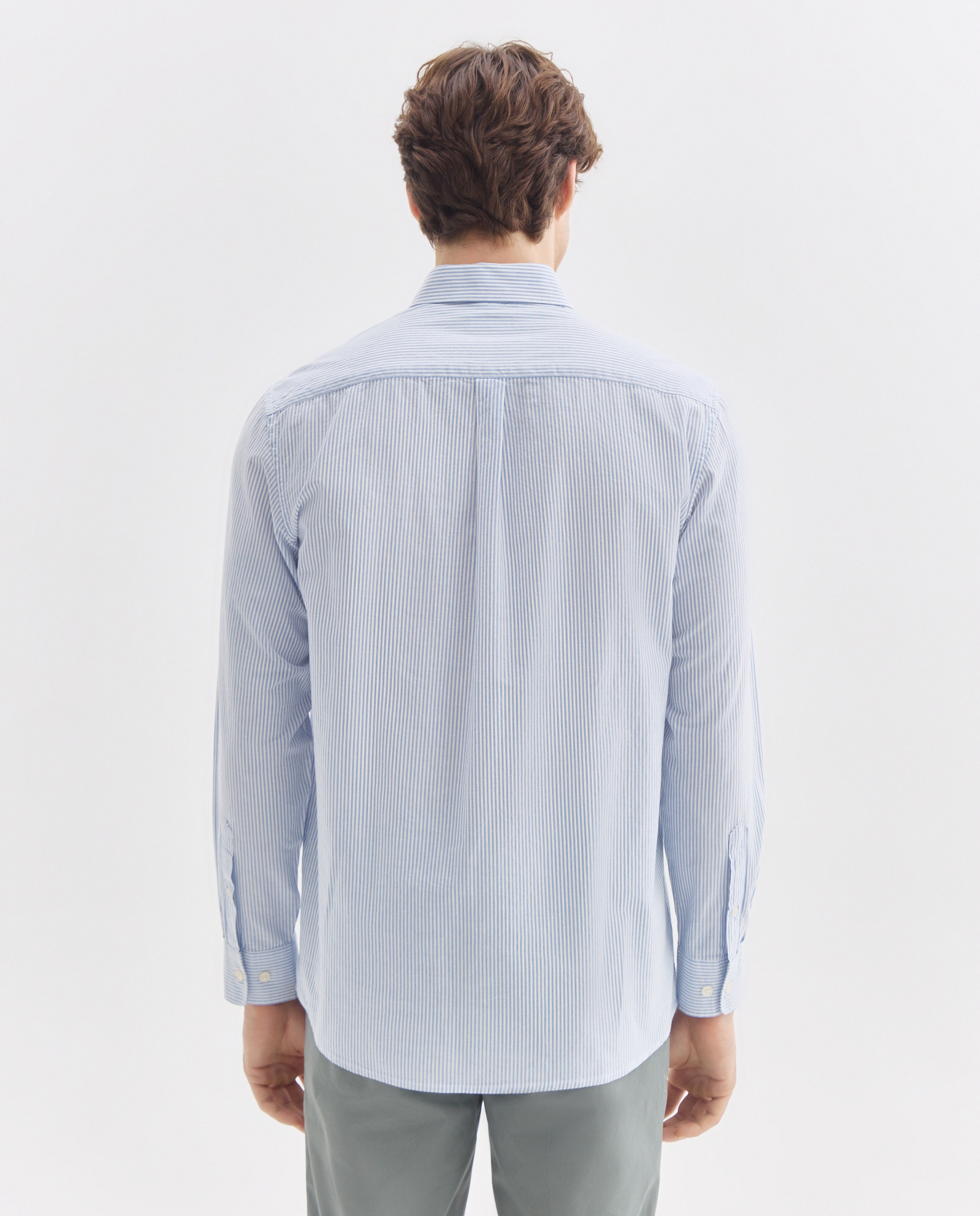 Camisa sport hombre chambray con rayas 400 Azul-3