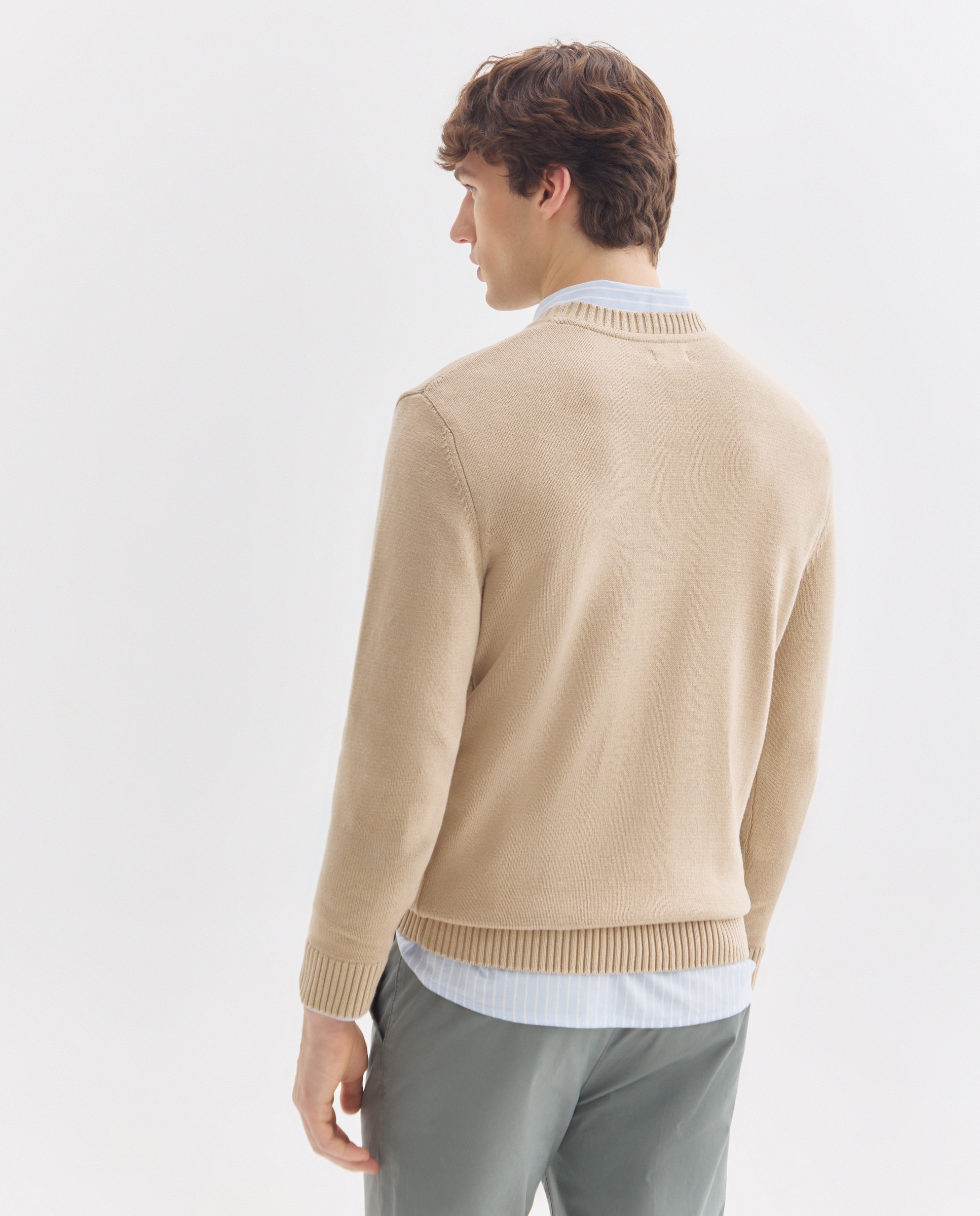 Jersey de hombre cuello caja liso 7g algodón 100% Beige-2