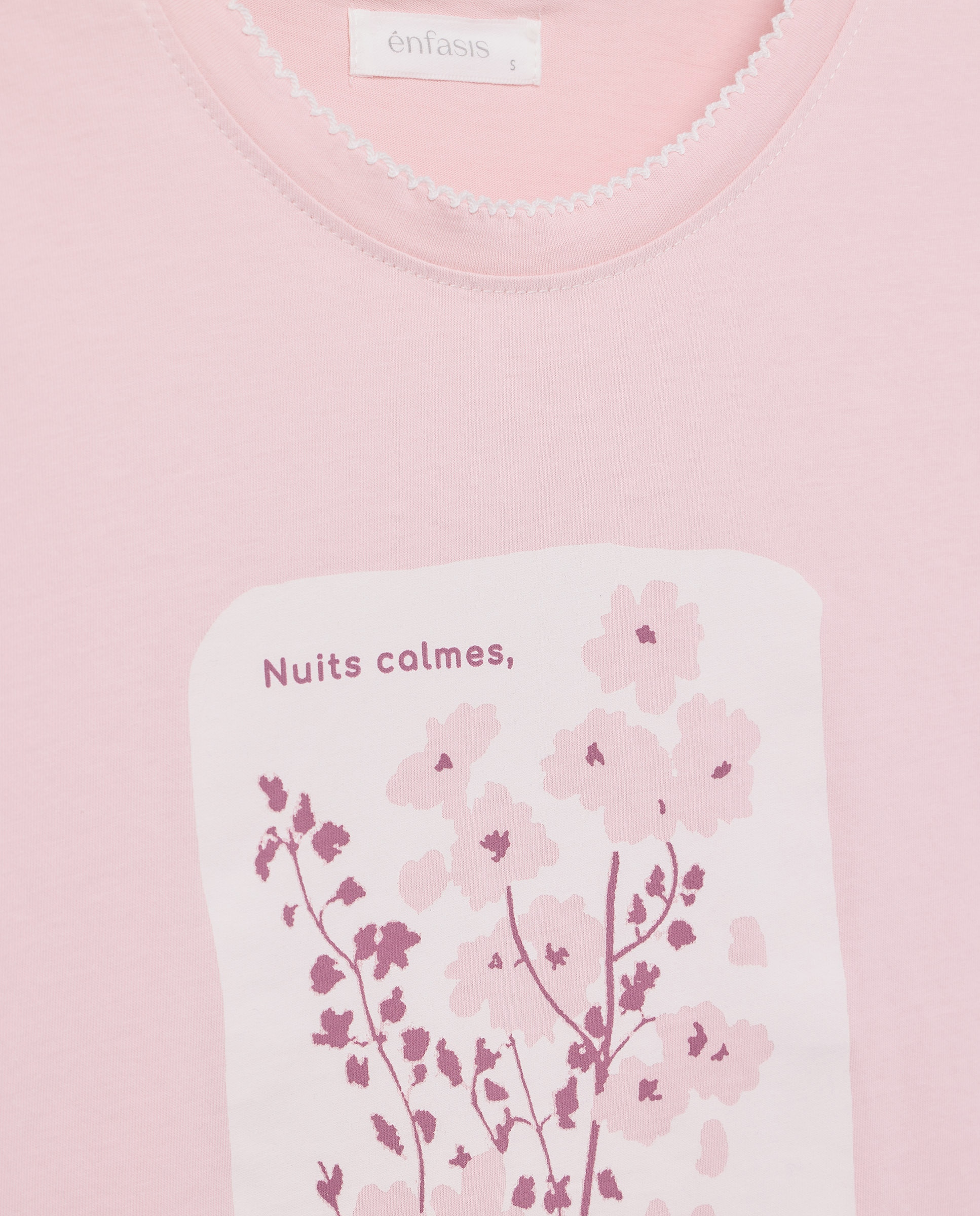 Camisola de Pijama com Detalhes de Piconela Rosa-claro-5