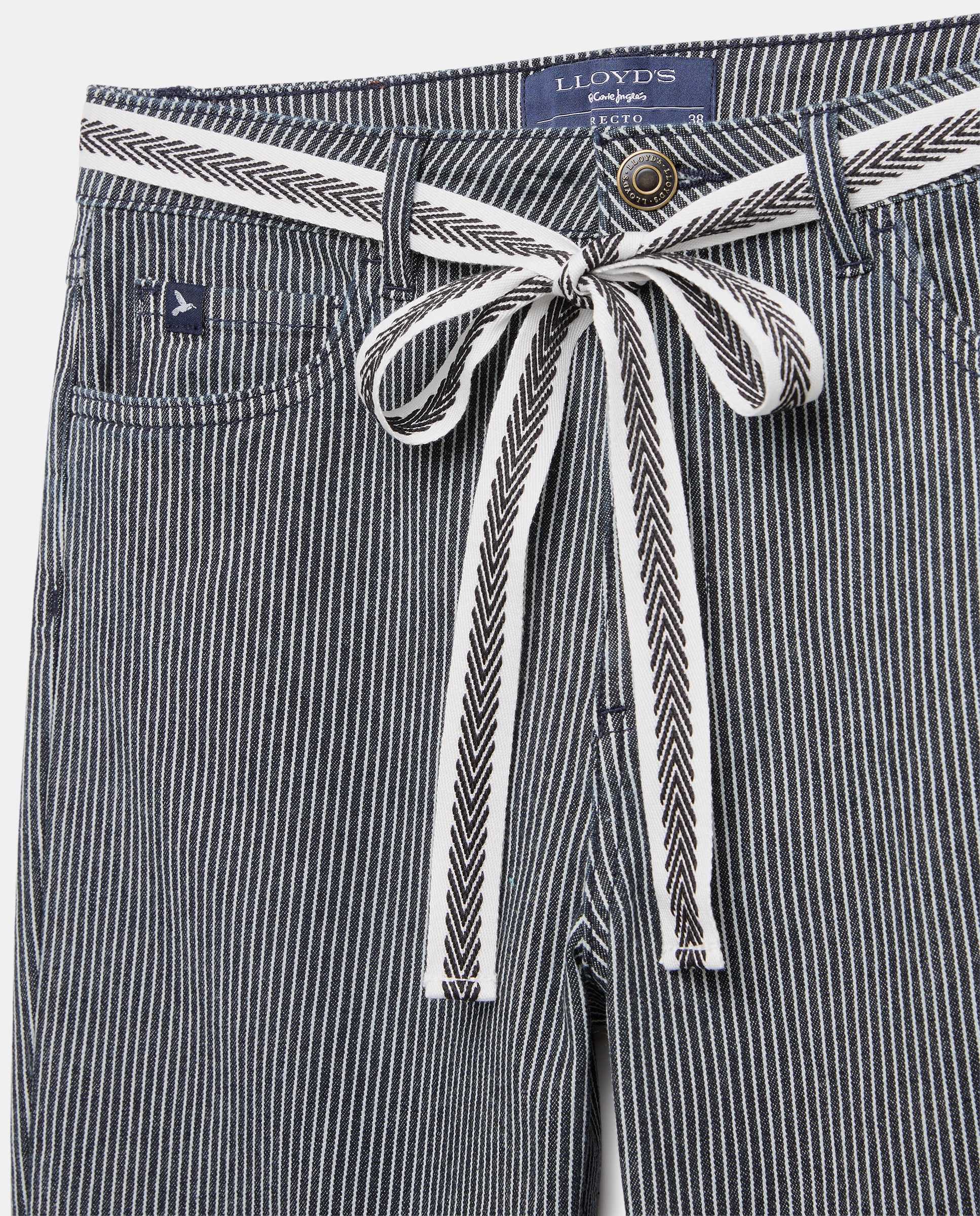 Jeans Straight às Riscas com Cinto Azul Suave-5