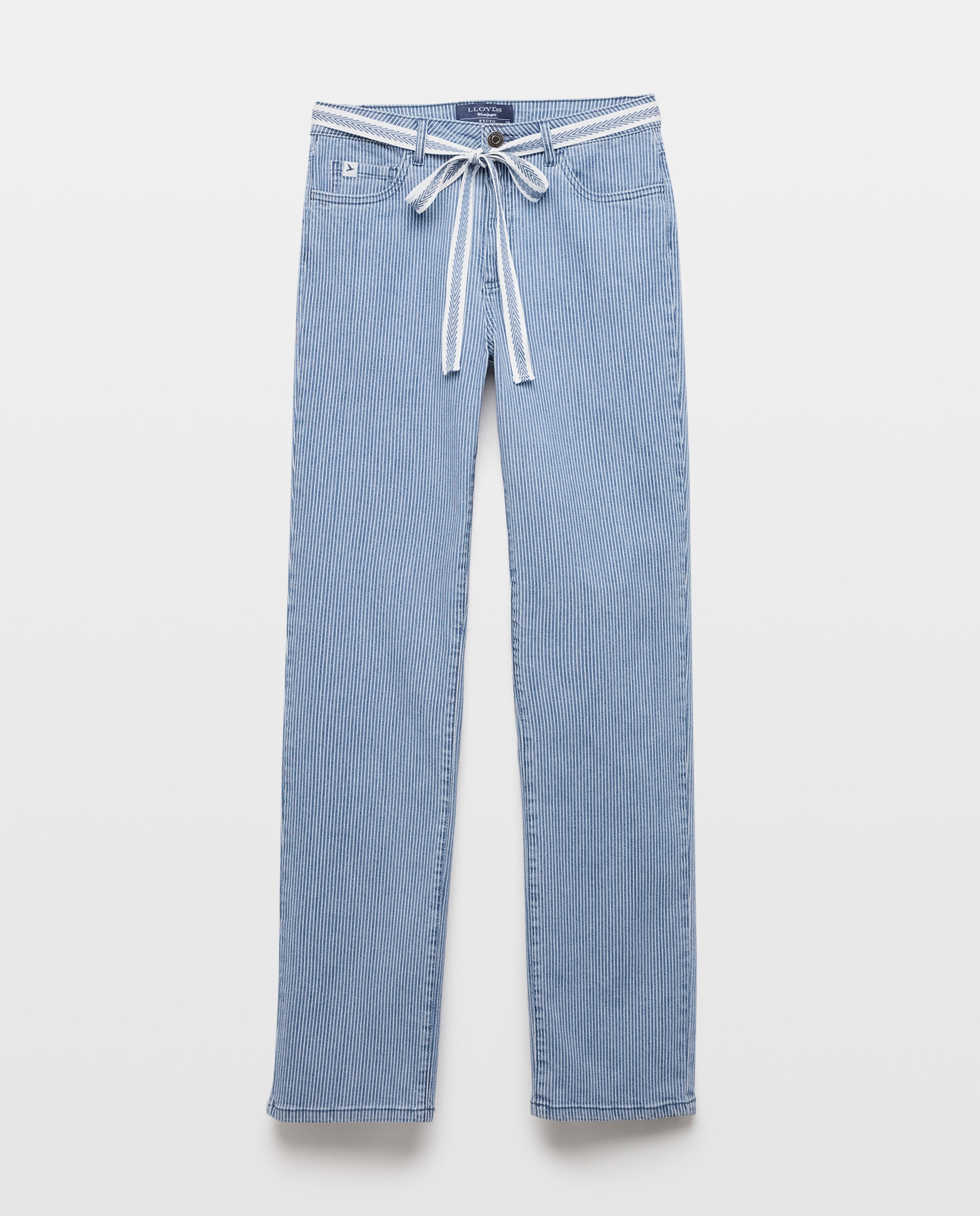 Jeans Straight às Riscas com Cinto Azul pálido-4