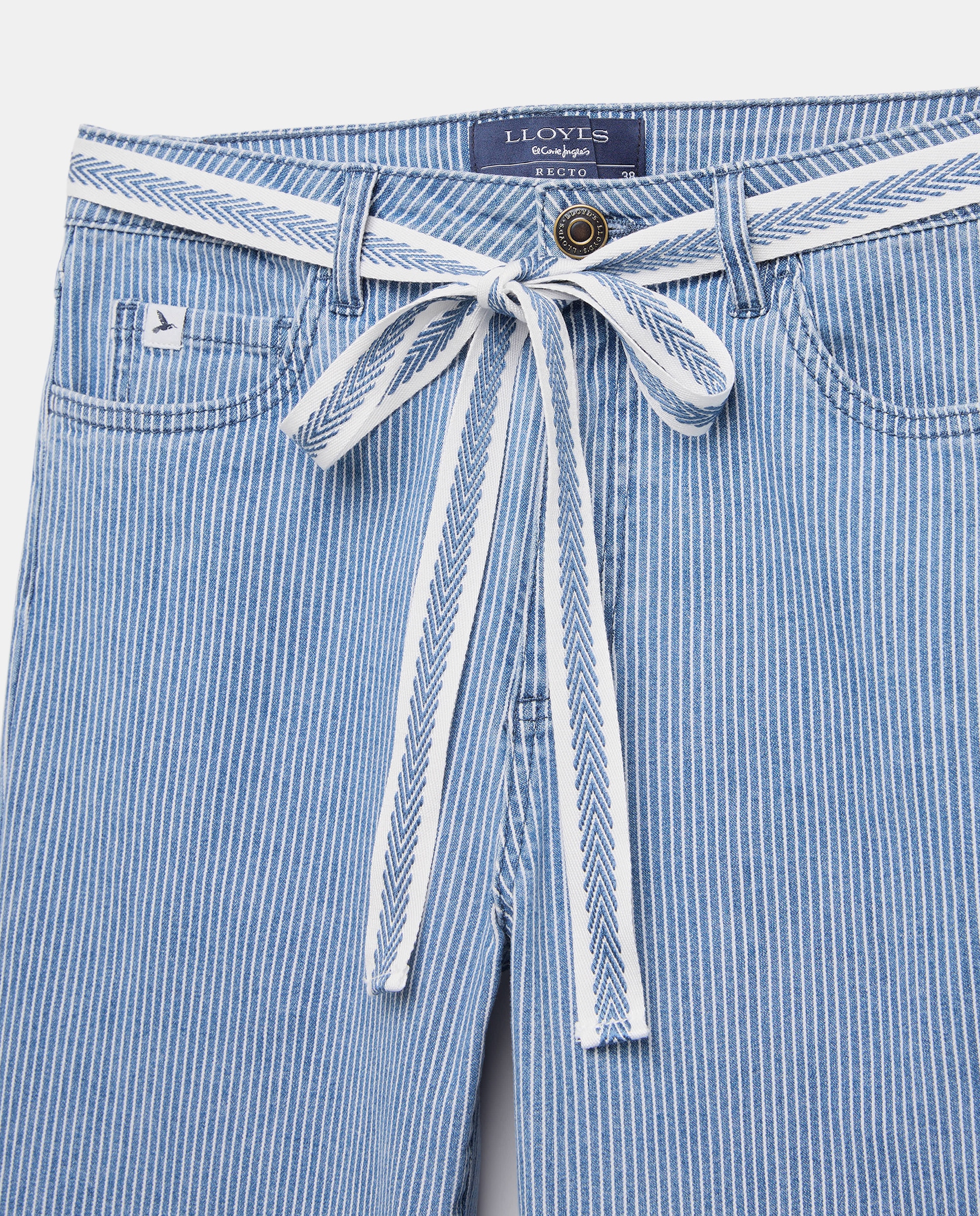 Jeans Straight às Riscas com Cinto Azul pálido-5