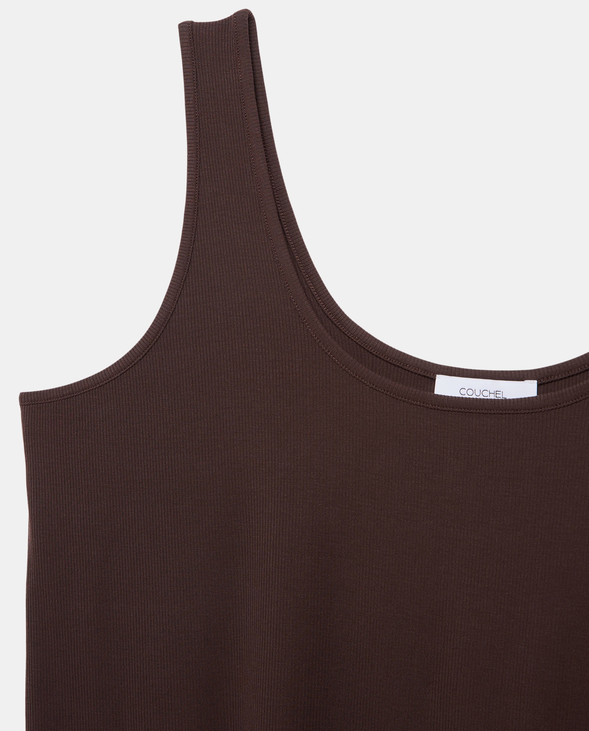 T-shirt de Alças com Debruado Castanho-5