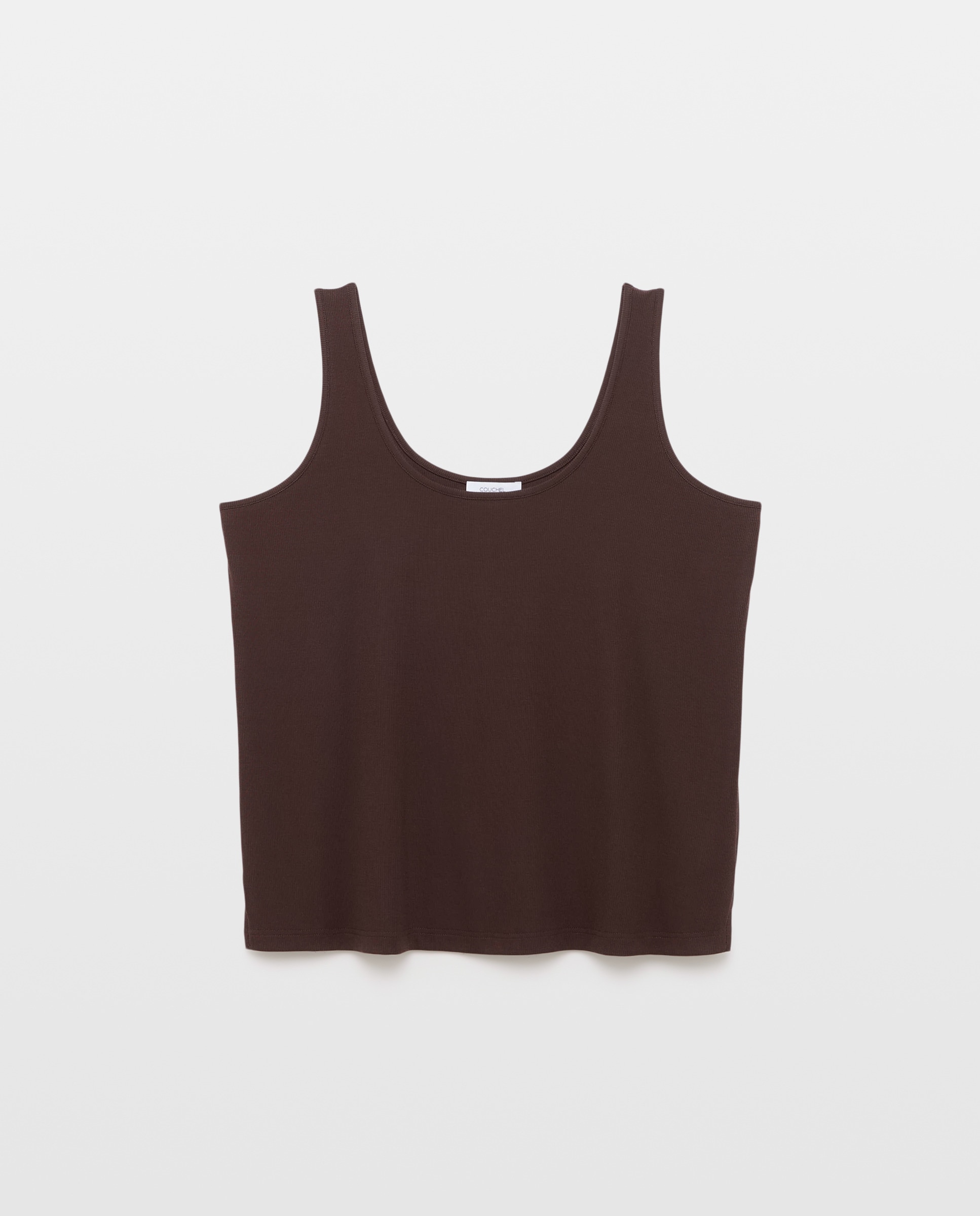 T-shirt de Alças com Debruado Castanho-4