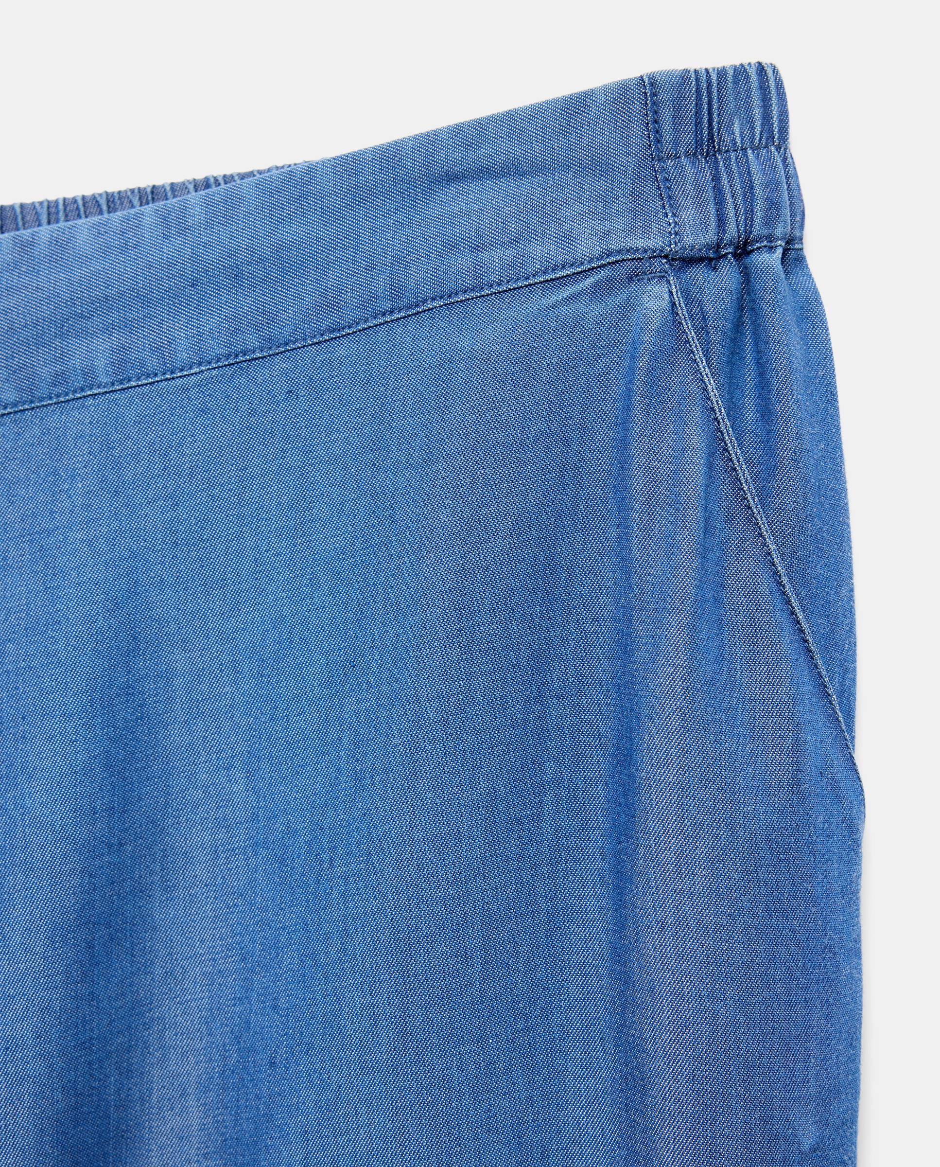Calças Fluidas Cropped de Lyocell 400 Azul-5