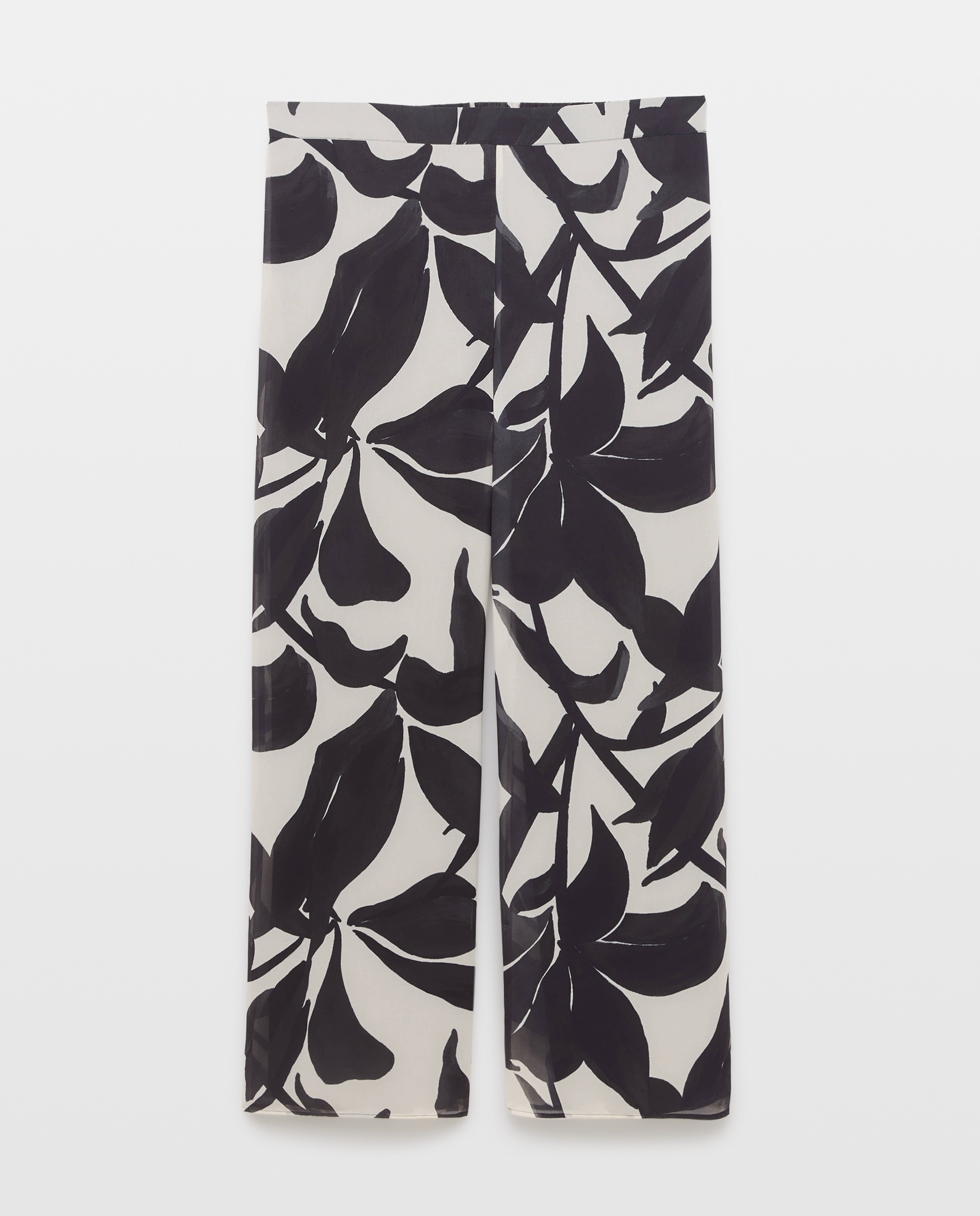 Calças Largas com Chiffon Estampado Preto-4