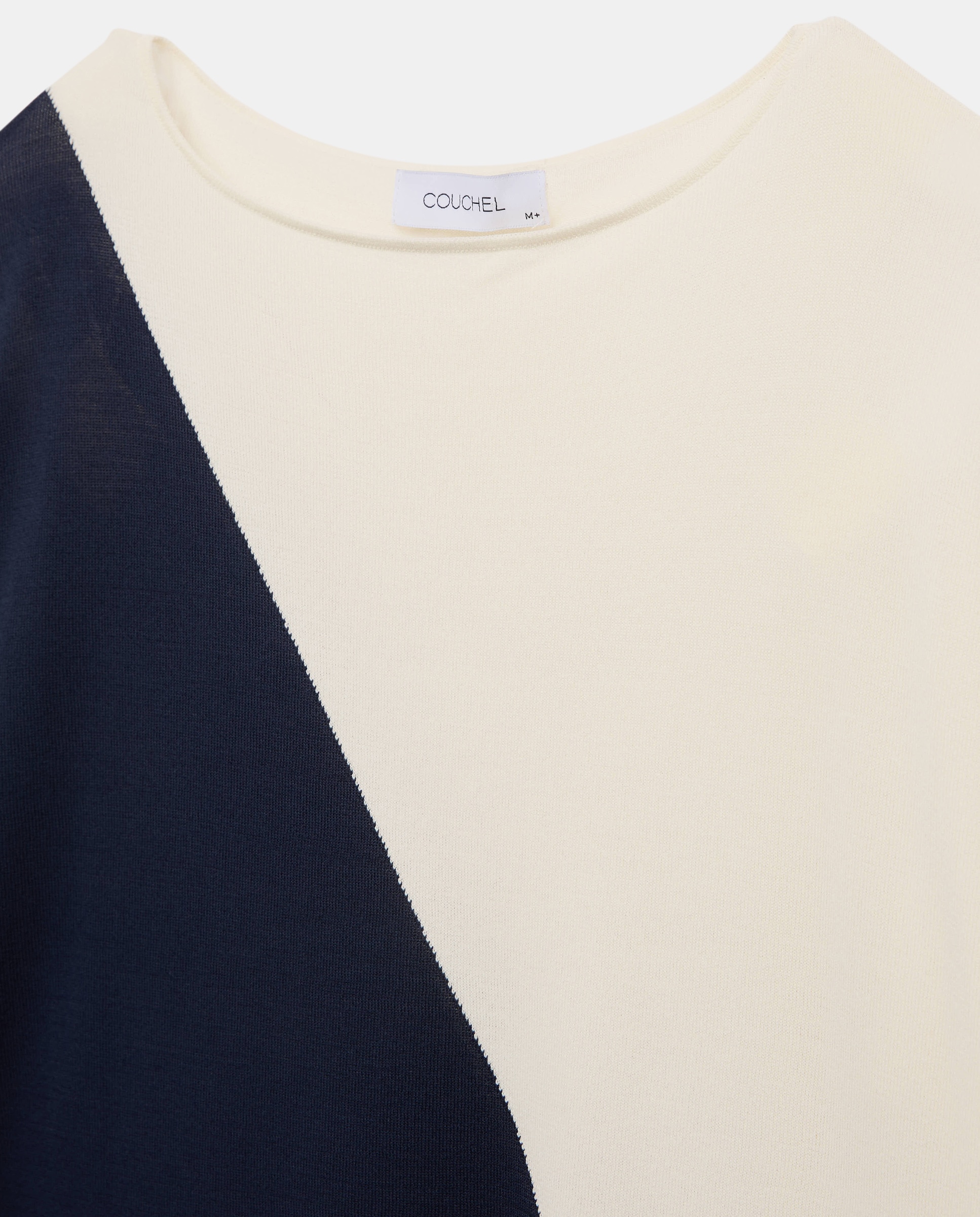 Camisola de Malha com Decote à Barco e Color Block Diagonal 120 Cru-5