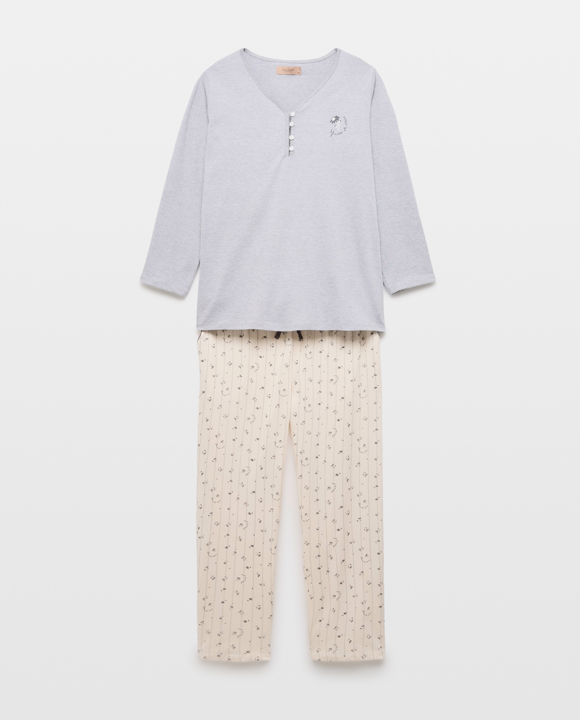 Pijama com T-shirt Estampada e Calças com Estampado Floral Branco-4