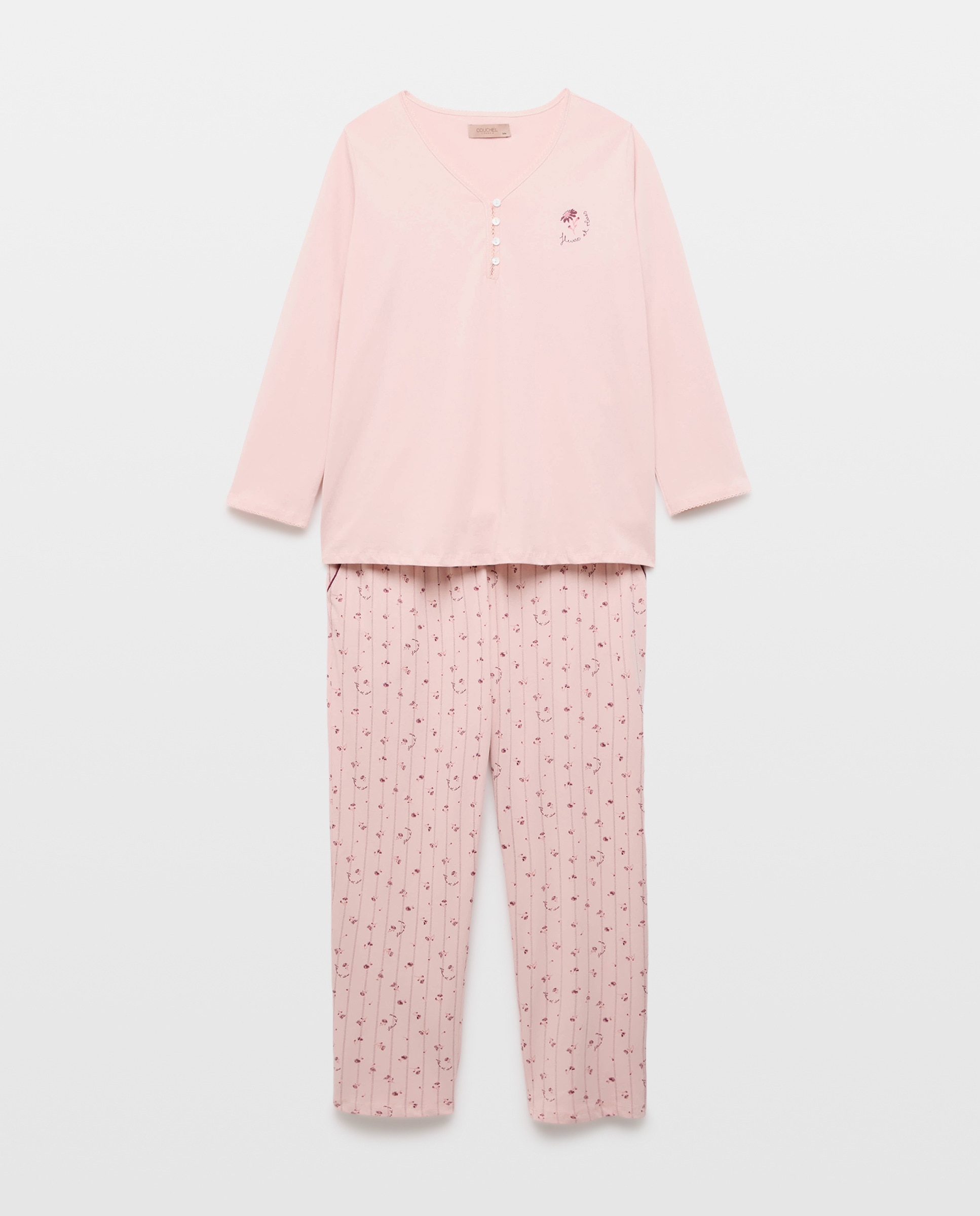 Pijama com T-shirt Estampada e Calças com Estampado Floral Rosa-4