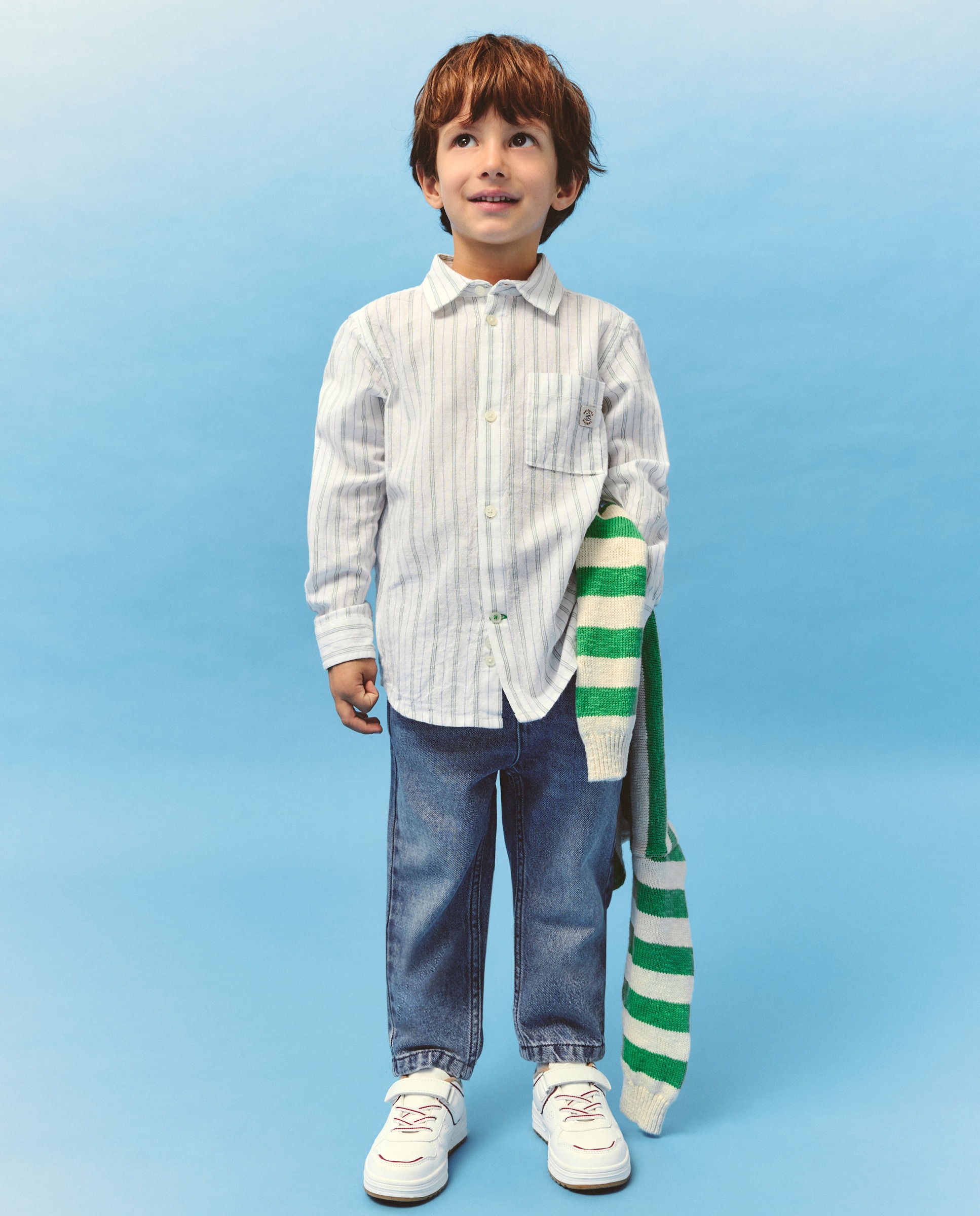 Camisa de Manga Comprida com Risca e Fantasia Verde-1