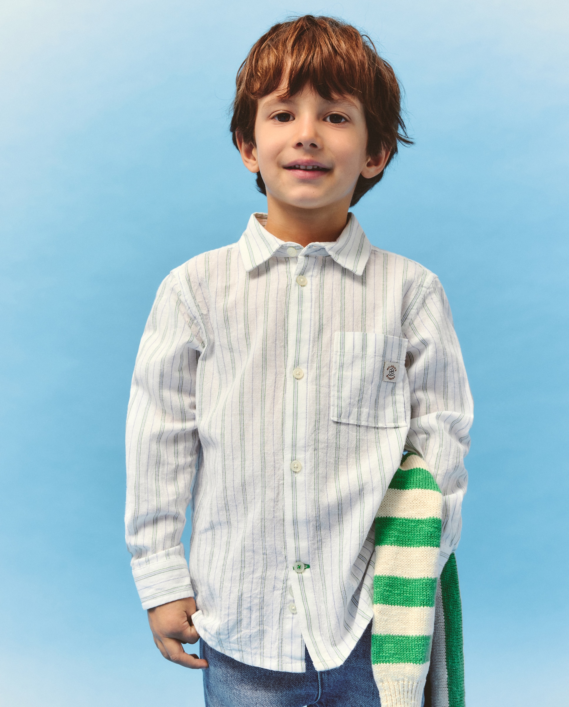 Camisa de Manga Comprida com Risca e Fantasia Verde-2