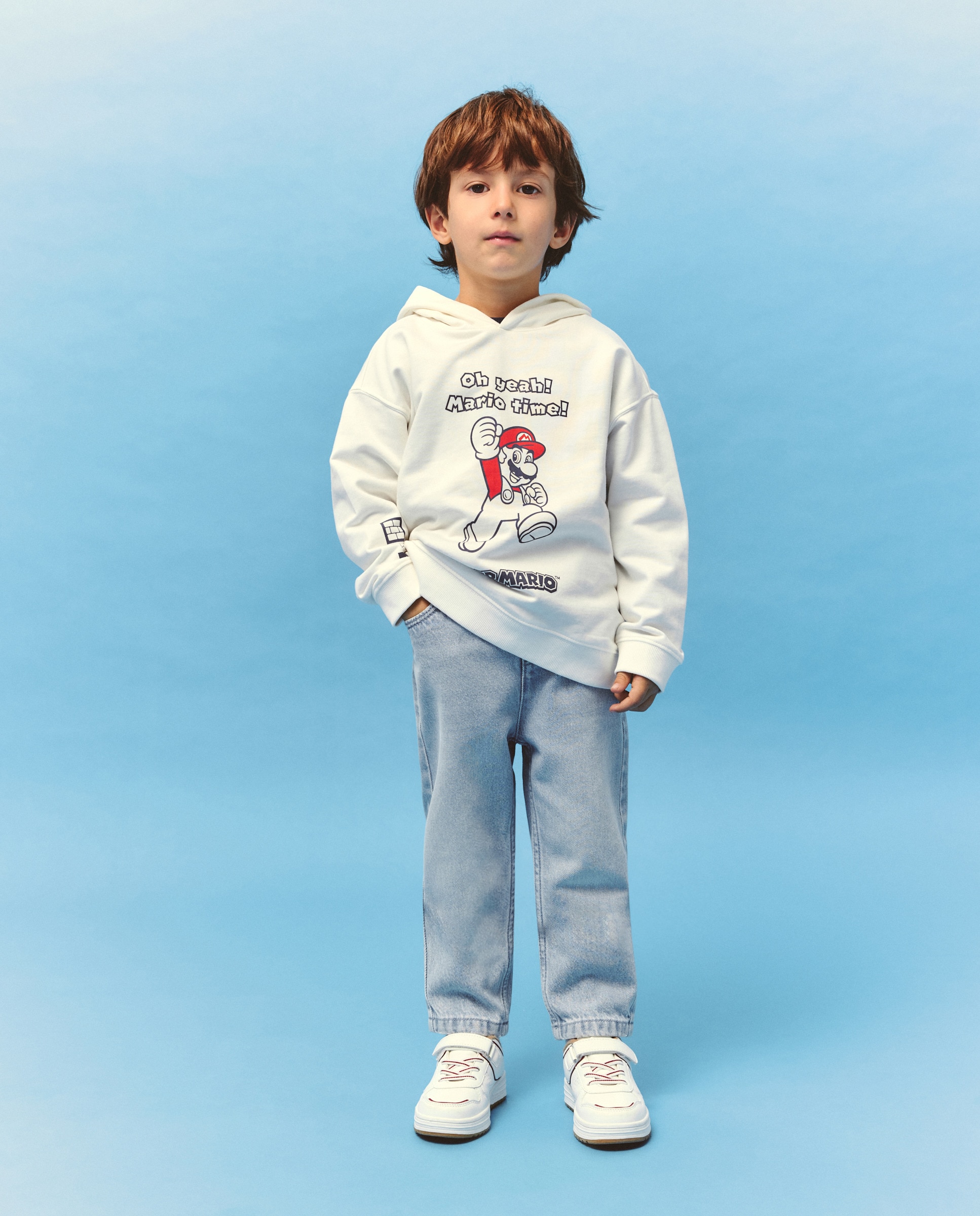 Sweatshirt Fechada com Capuz e Estampado Mario Bros Branco-2