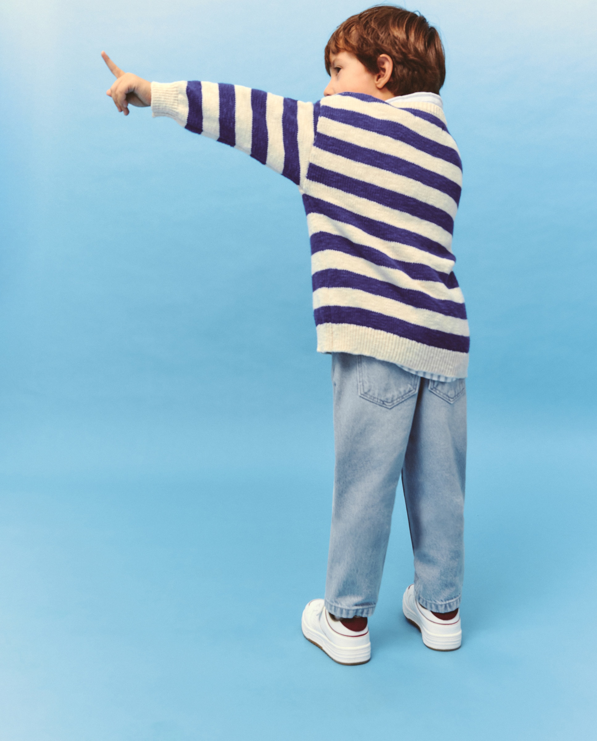 Camisola de Malha às Riscas com Colarinho de Polo Azul-4