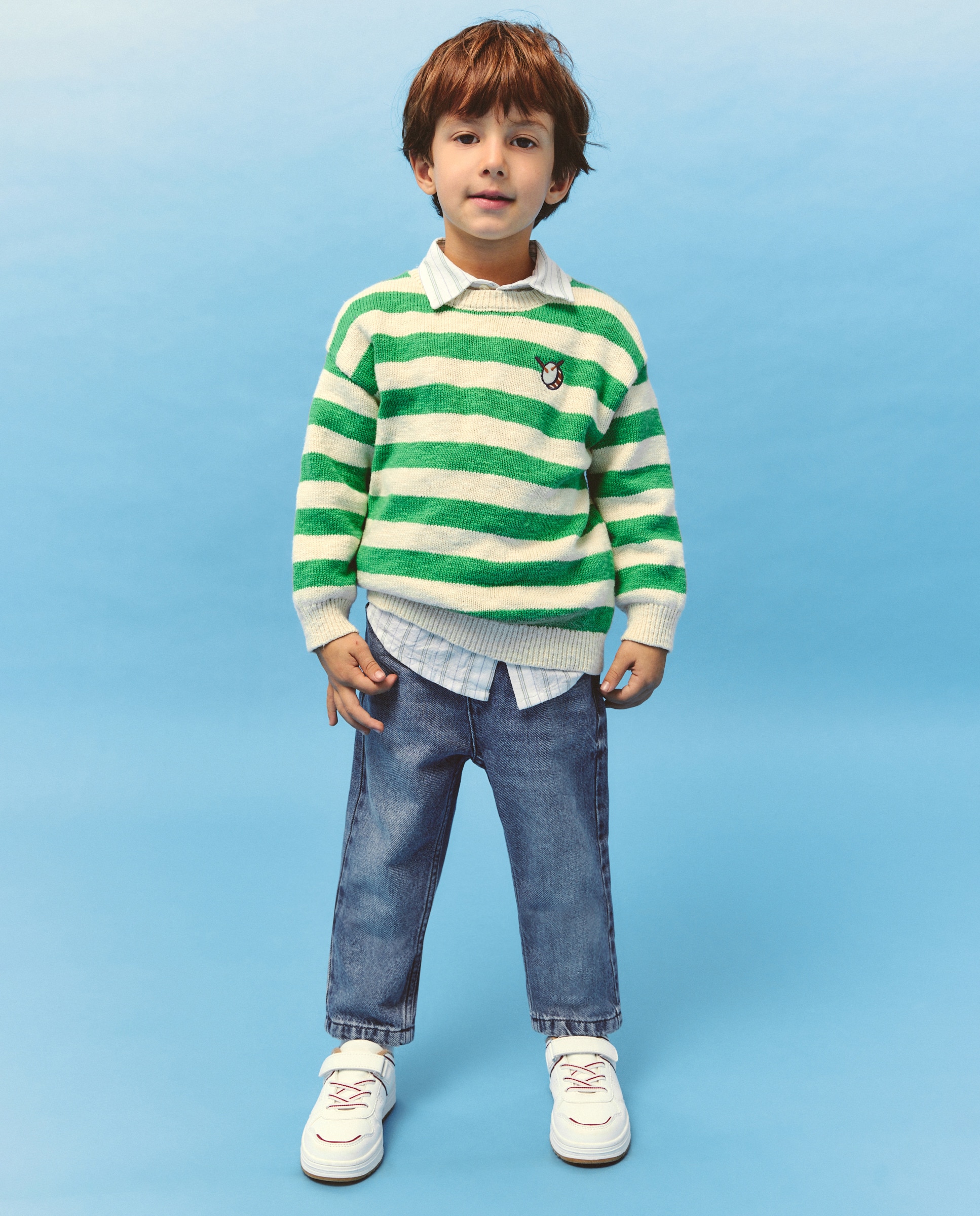 Camisola de Malha às Riscas com Colarinho de Polo Verde-2