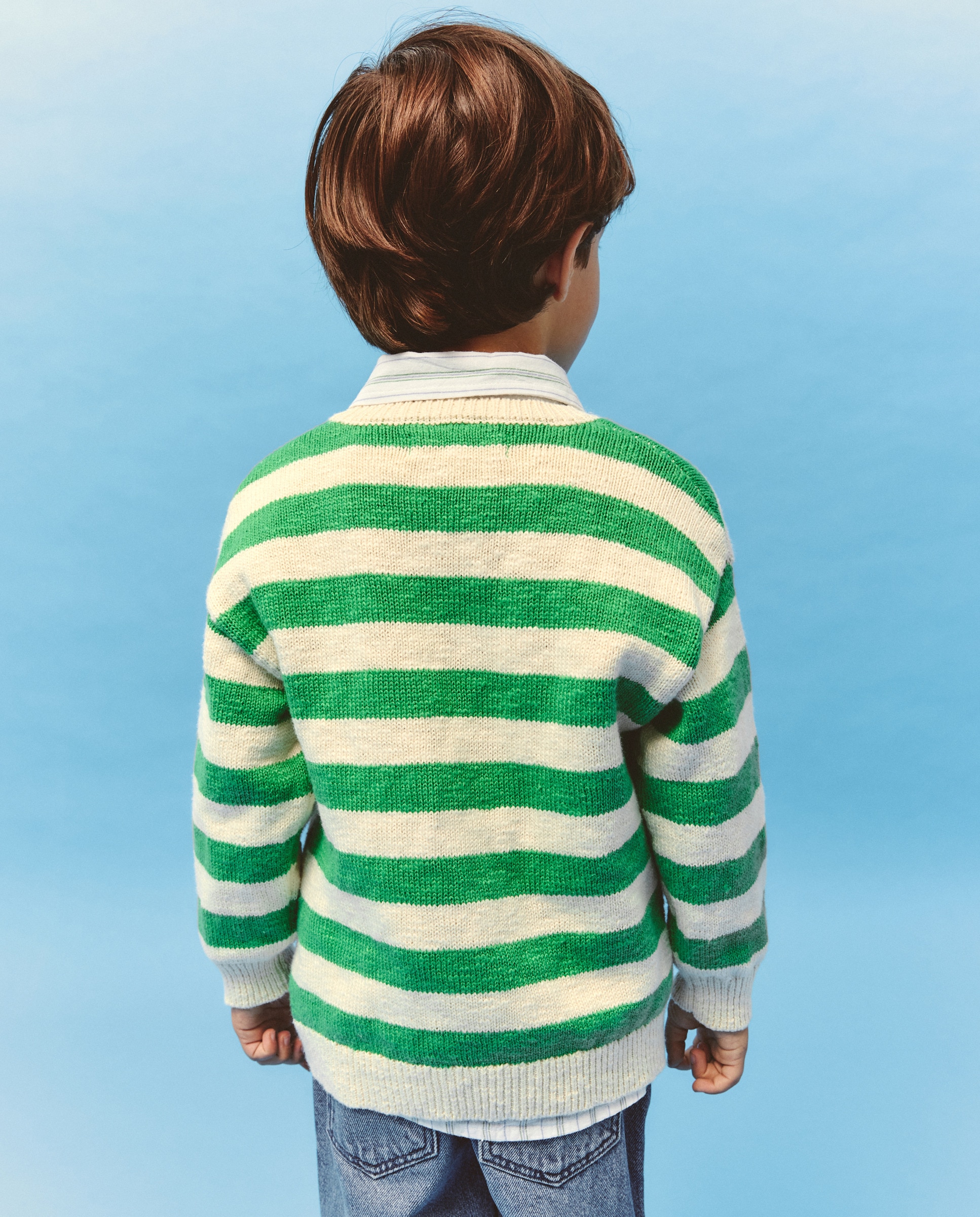 Camisola de Malha às Riscas com Colarinho de Polo Verde-3