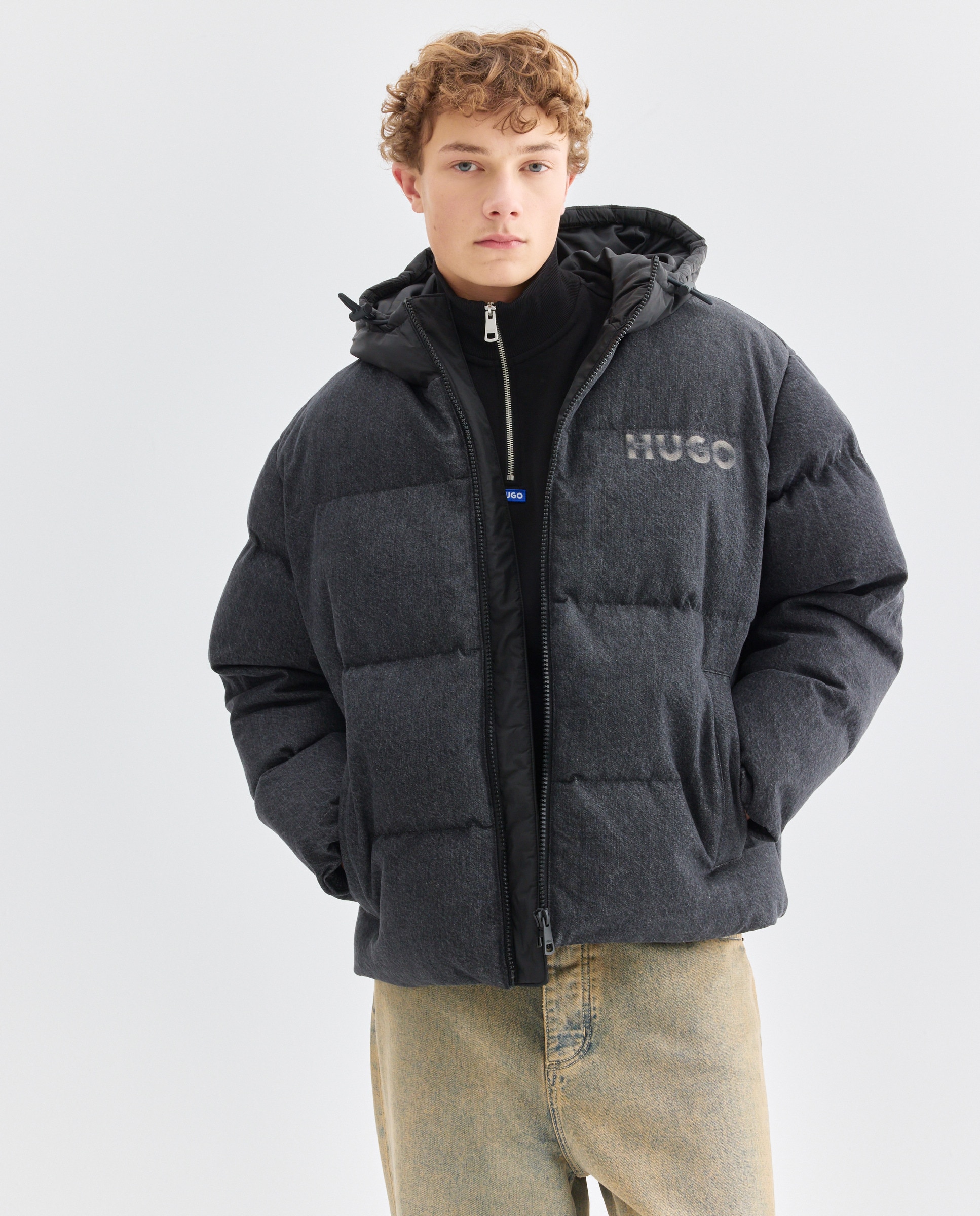 Sobretudo Acolchoado com Manga Comprida Preto-1