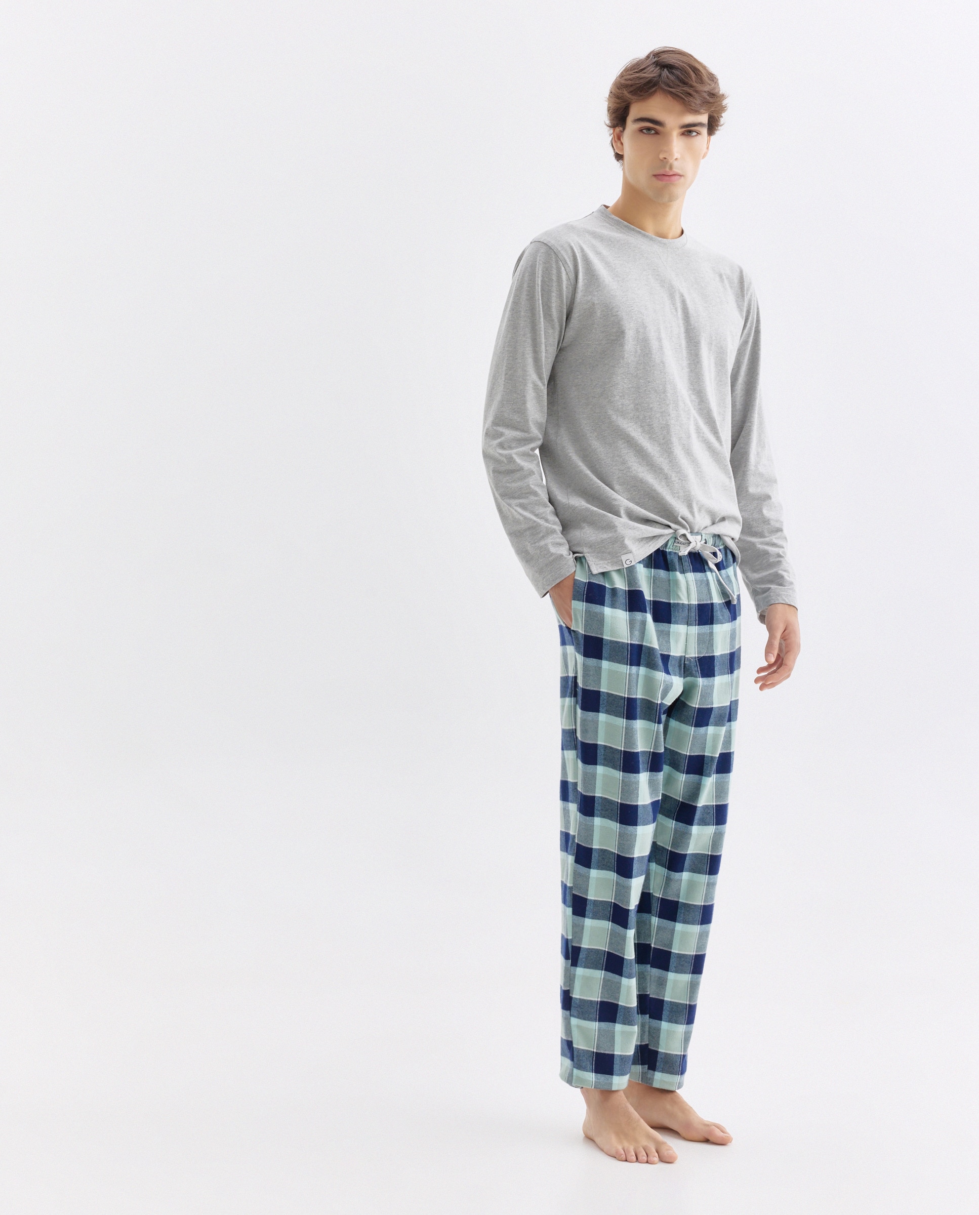 Calças de Flanela Azul-1