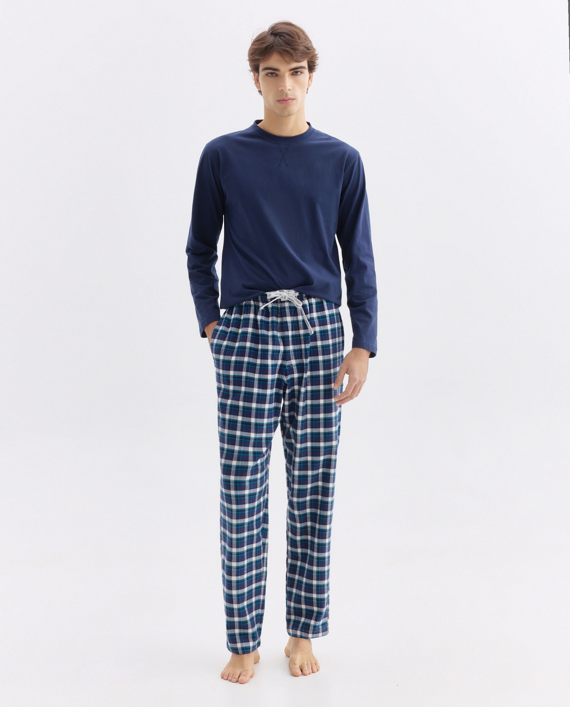 Calças de Flanela Azul-marinho-1