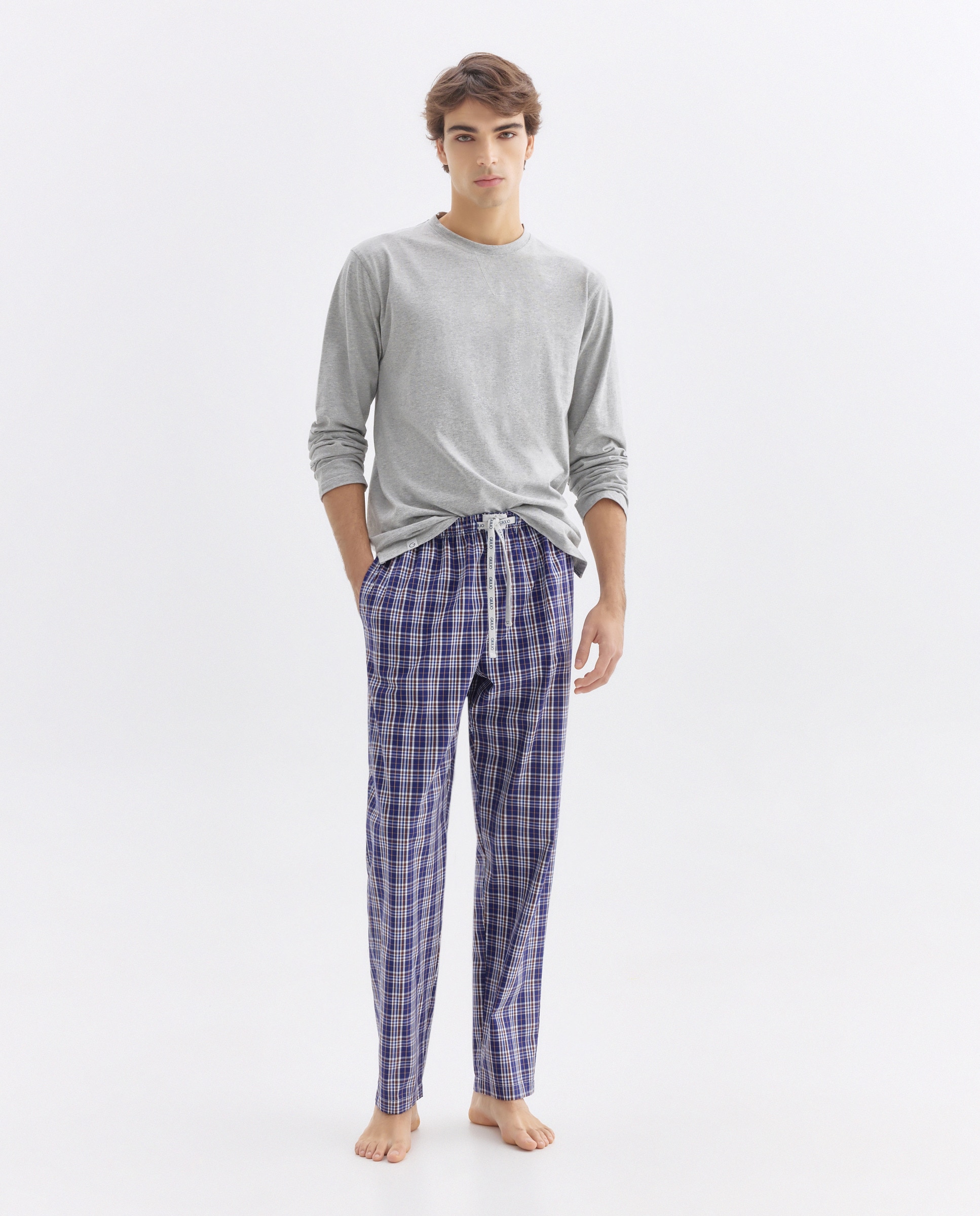 Calças de Tecido Azul-1