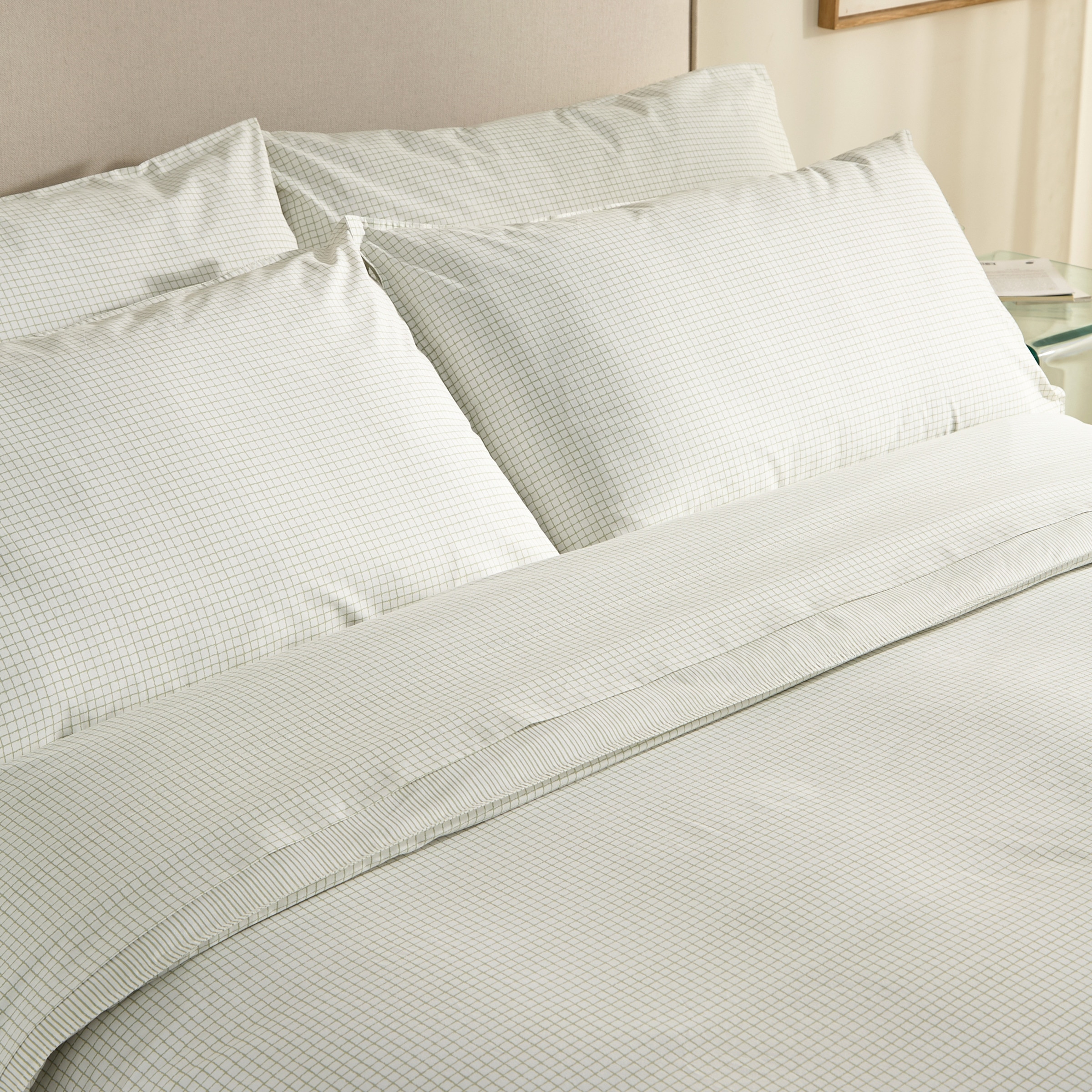 Jogo de lençóis de algodão Sage Verde-4