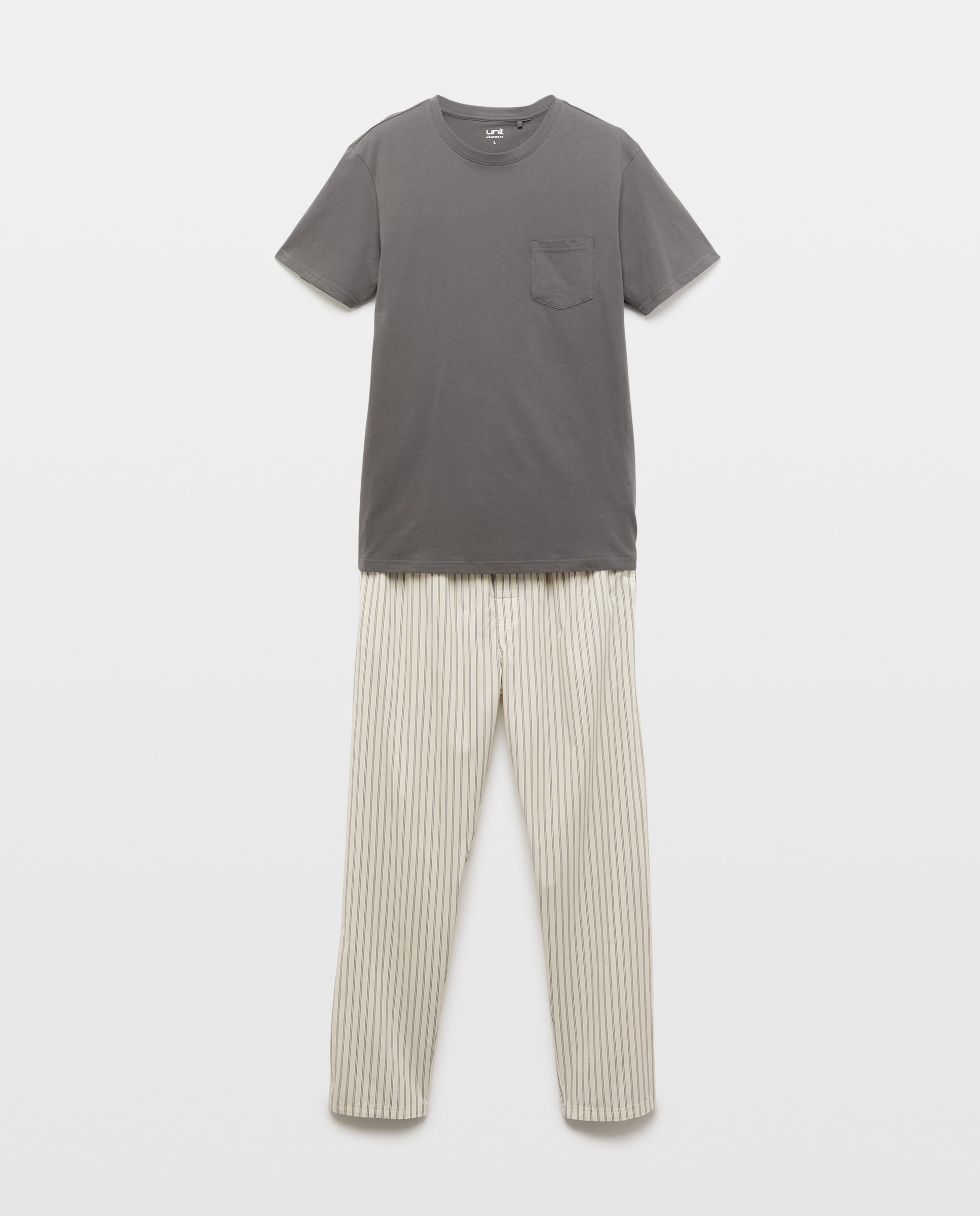Pijama hombre combinado camiseta y  pantalón largo algodón 830 Antracita-3