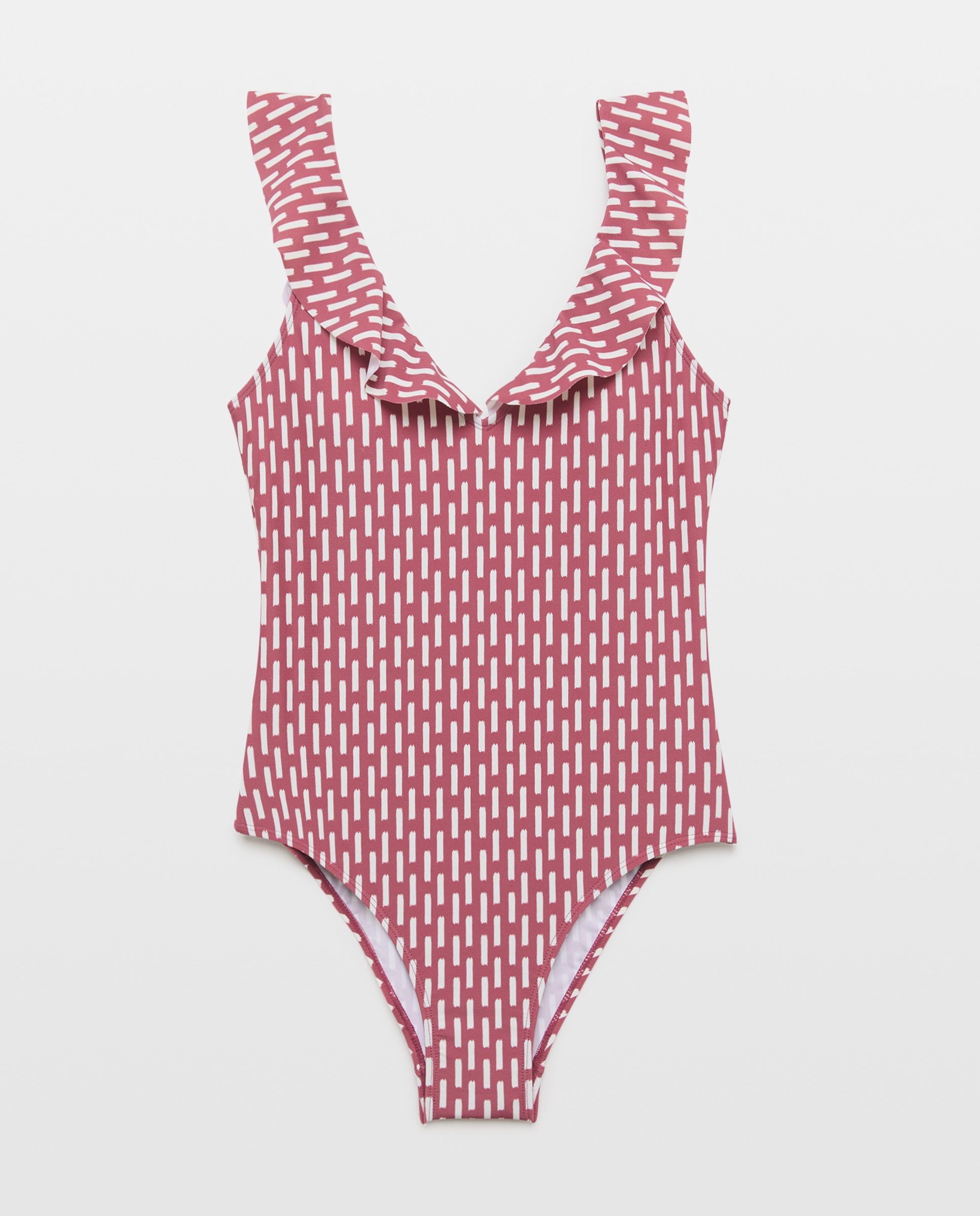 Bañador mujer escote volante Burdeos-4