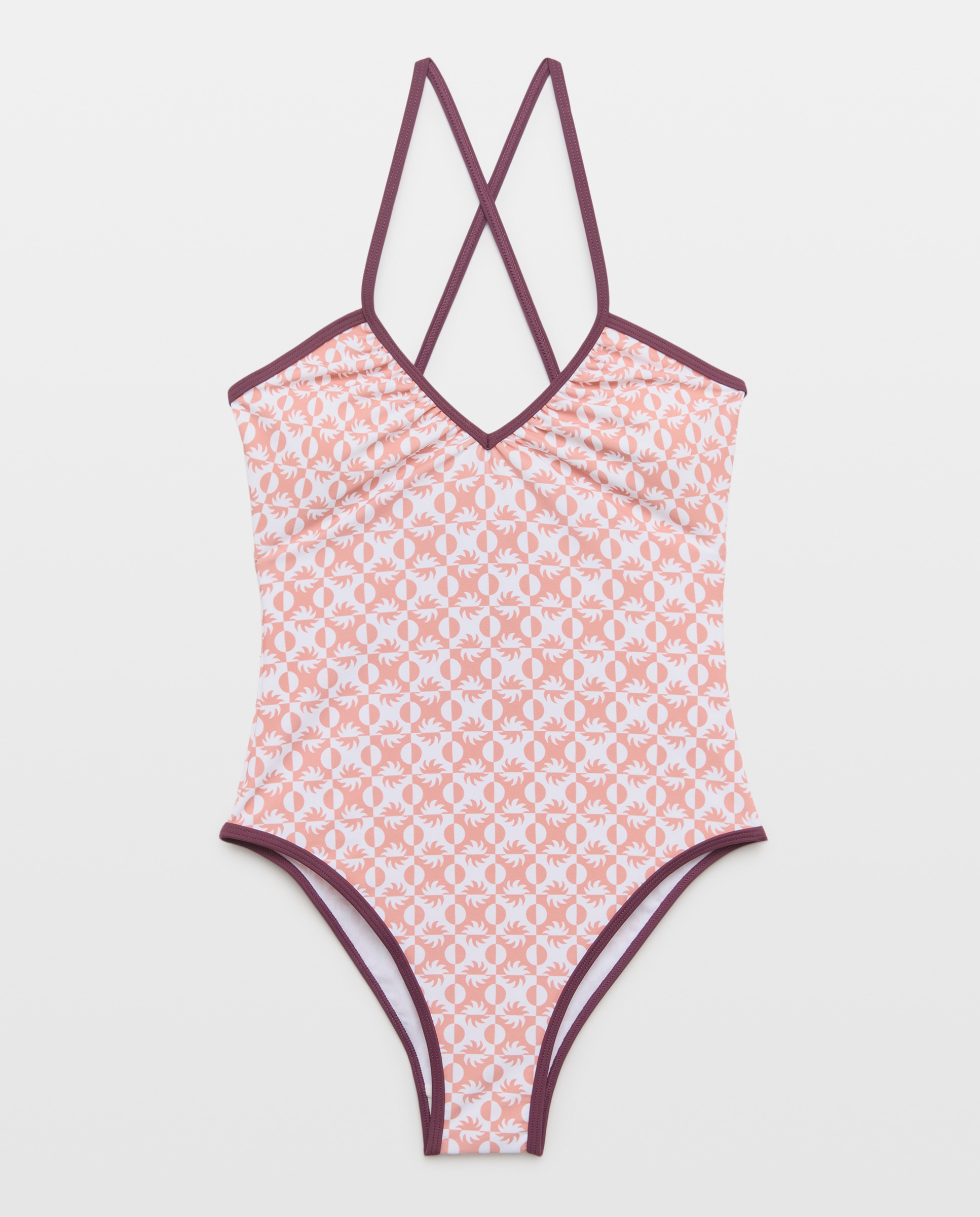 Bañador mujer escote pico tirantes contraste Naranja-3