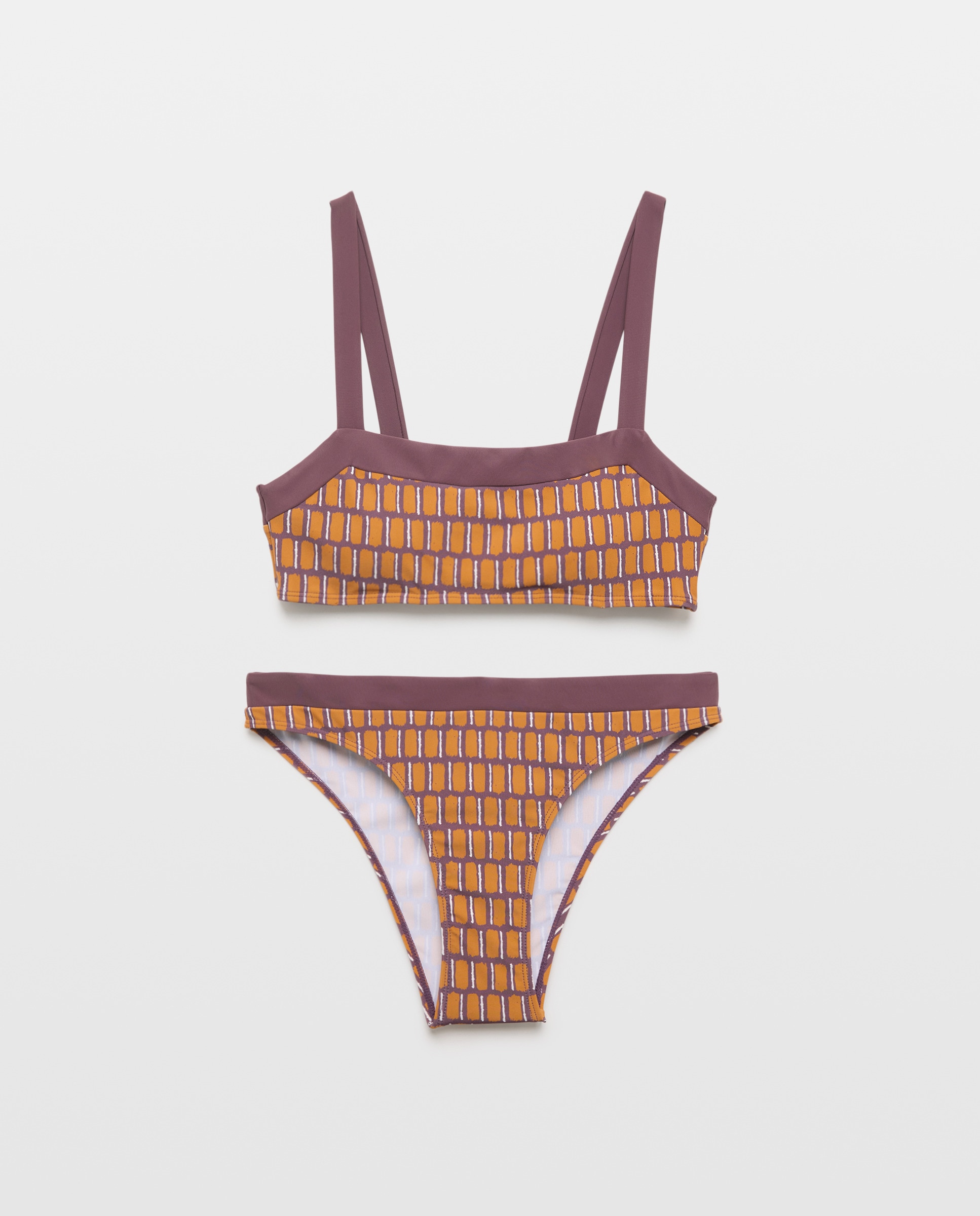Bikni mujer escote recto contraste Marrón-4