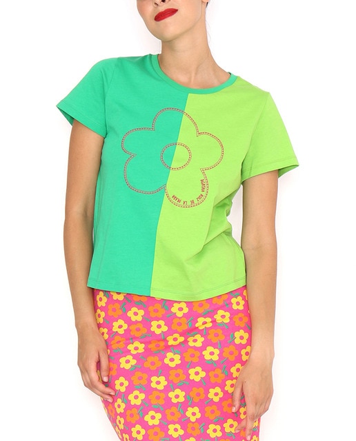 Imagen 0 de Camiseta bicolor con flor en el centro mujer
