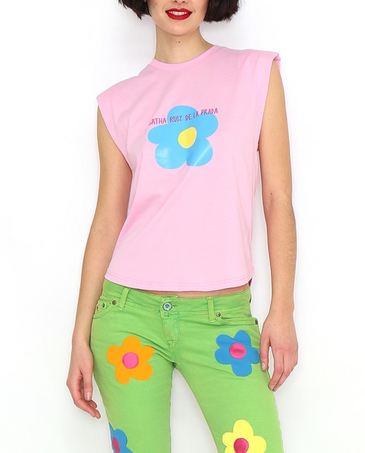 Imagen 0 de Camiseta de mujer flor hombreras