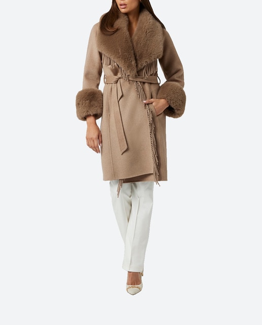 Imagen 0 de Abrigo fluido con pelo de mujer