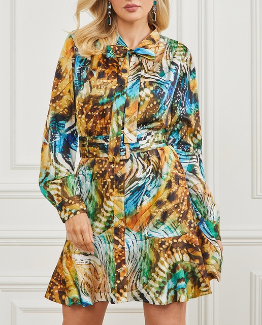 Imagen 0 de Vestido corto camisero con animal print