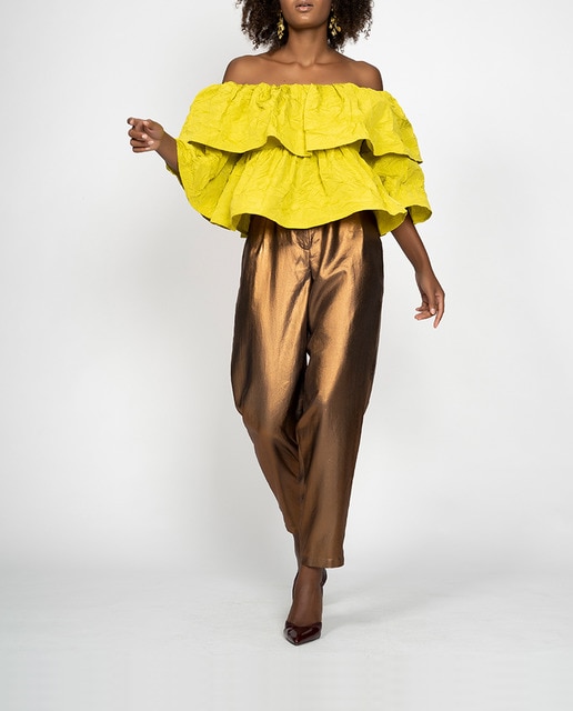 Imagen 0 de Pantalón pitillo de lamé de mujer