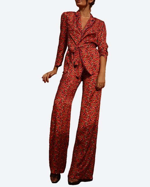 Imagen 0 de Pantalón recto estampado rojo de mujer