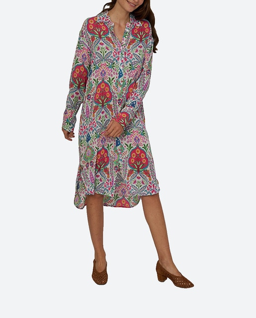 Imagen 0 de Vestido camisero midi con cuello redondo y manga larga