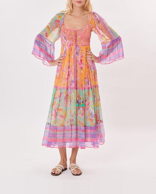 Imagen 0 de Vestido de mujer midi con escote redondo y manga francesa.