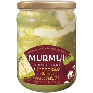helado de chocolate blanco estilo Dubai elaborado con pistacho y textura knafeh tarro 550 ml - Murmui
