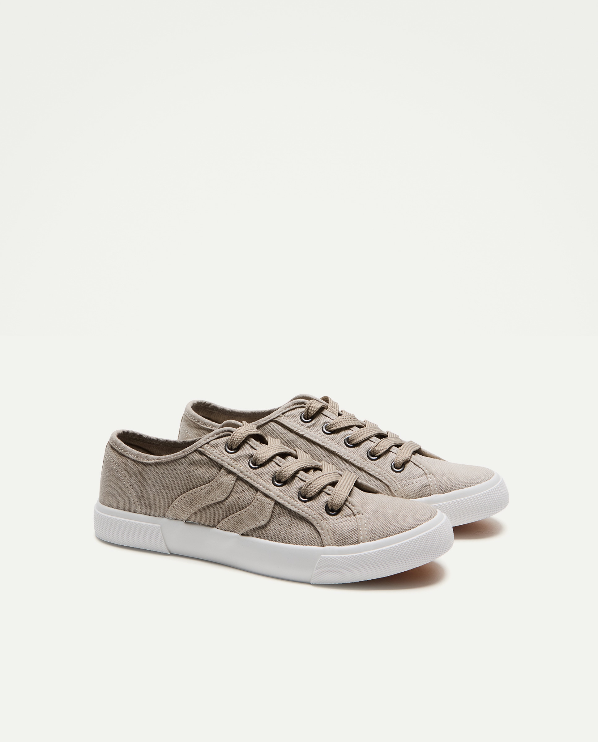 Zapatilla de mujer de lona con cordones Visón claro-2