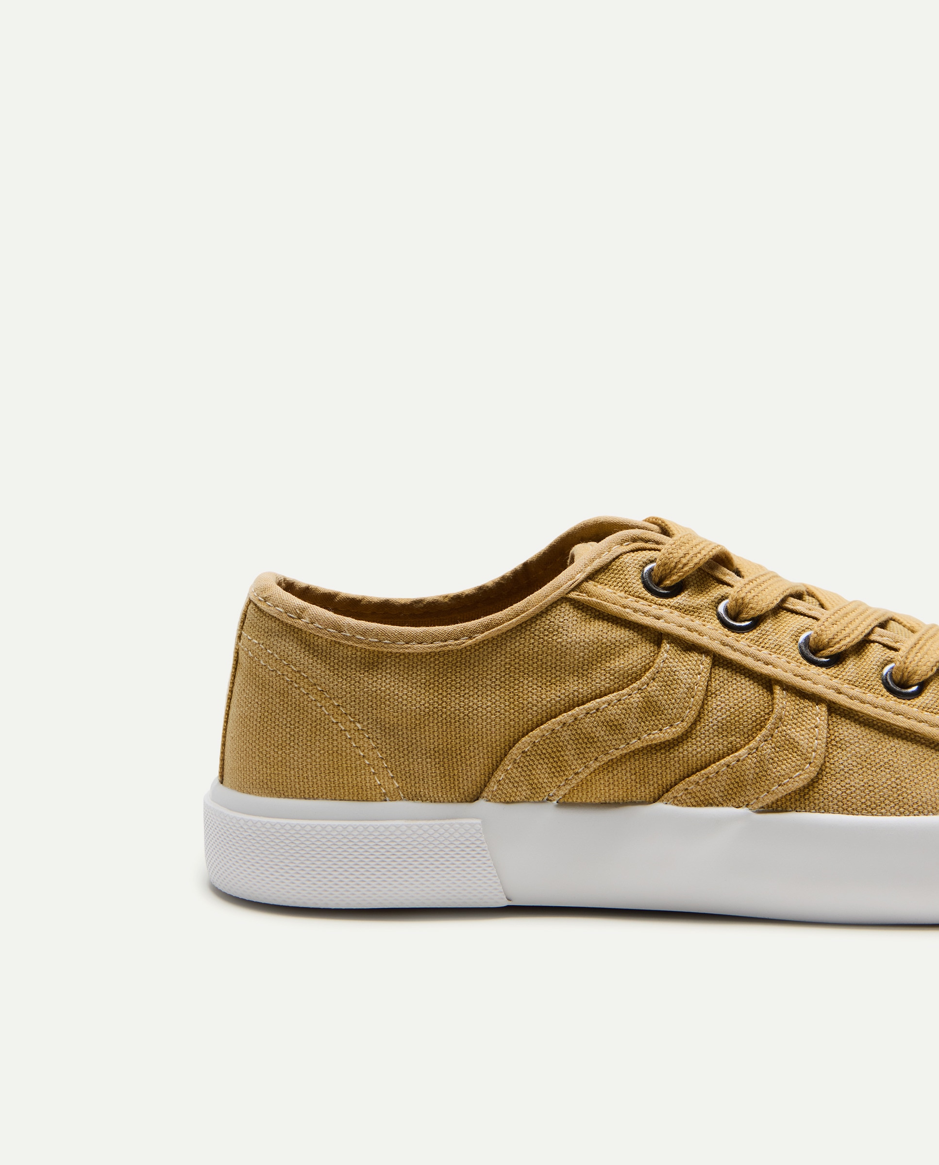 Zapatilla de mujer de lona con cordones Mostaza-5