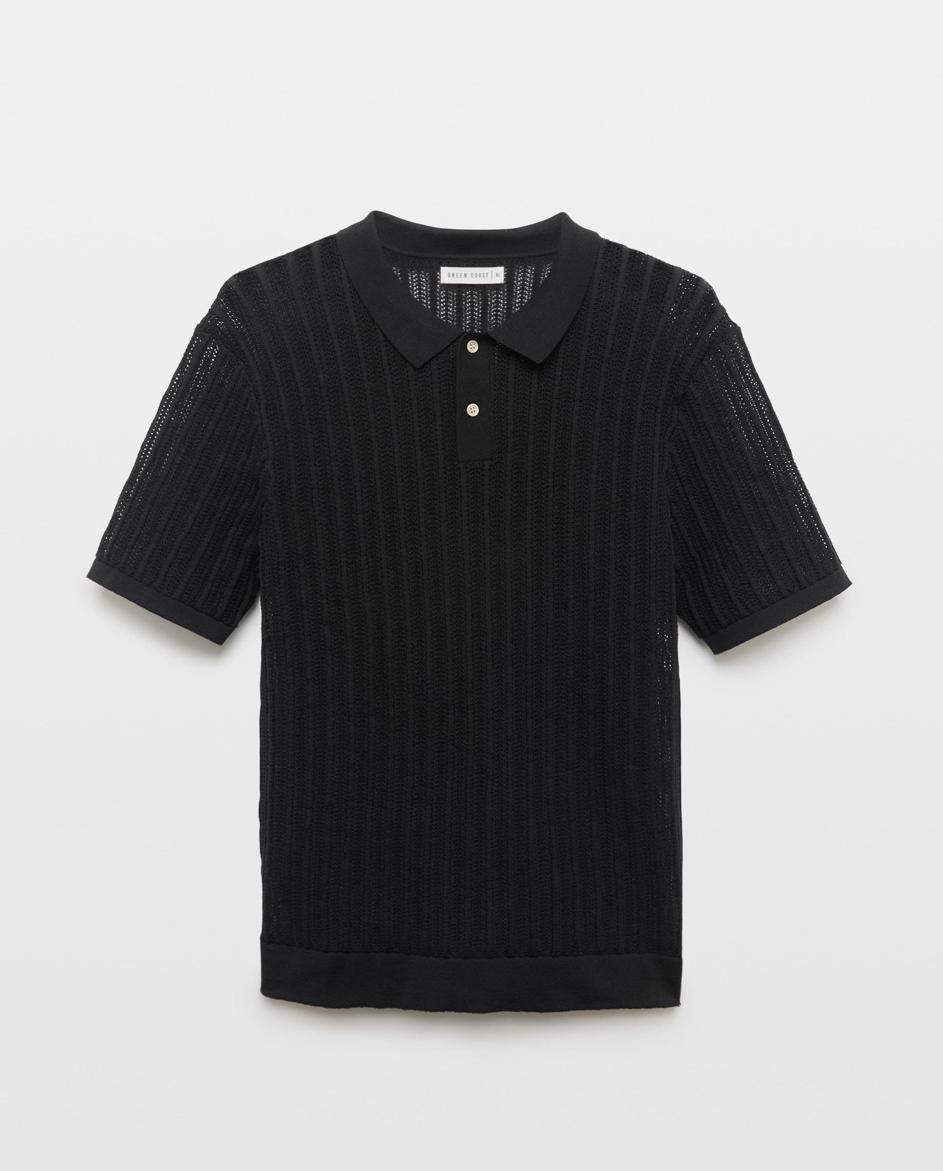 Polo de Tricot com Manga Curta e Rendilhados Preto-4