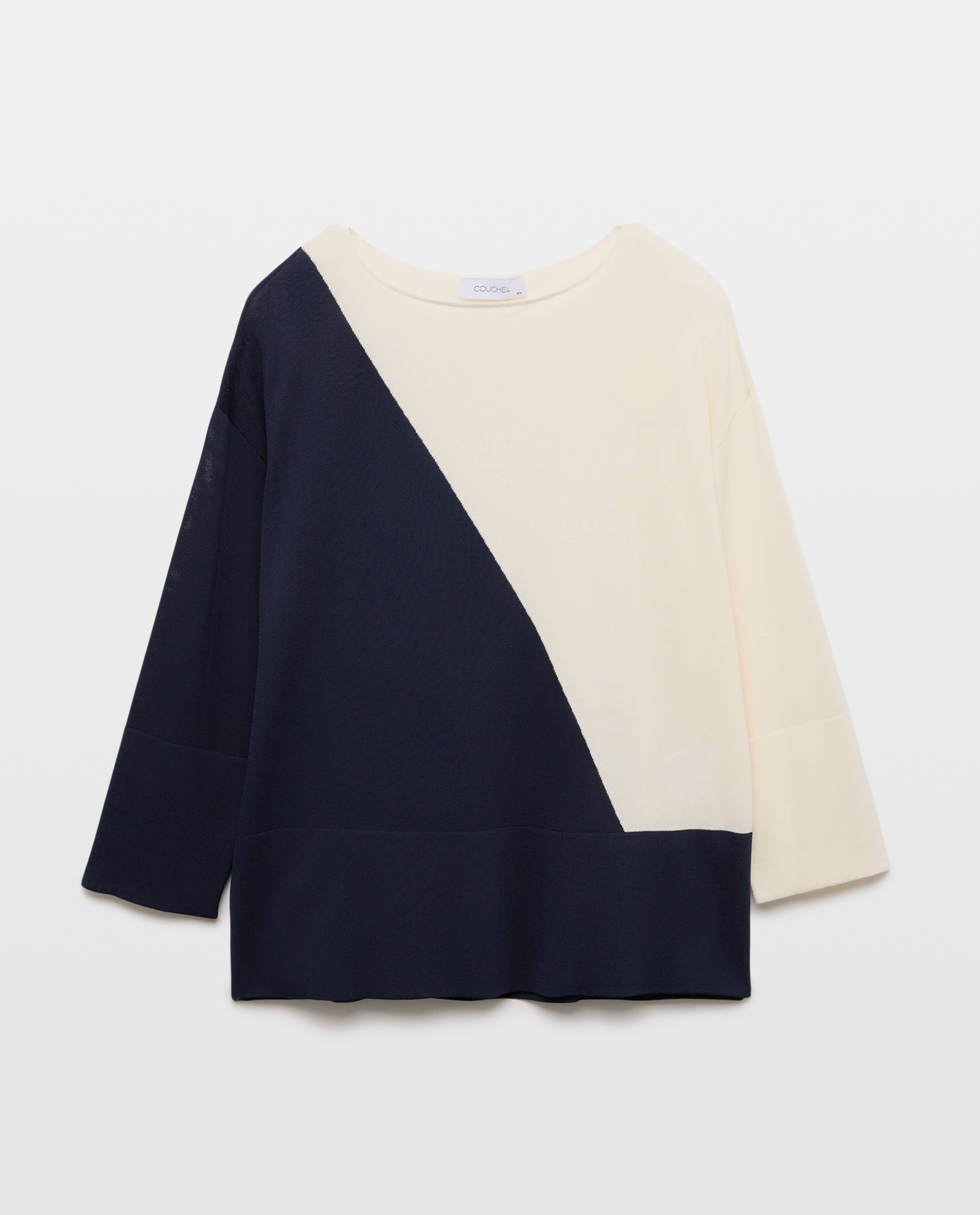 Camisola de Malha com Decote à Barco e Color Block Diagonal 120 Cru-4