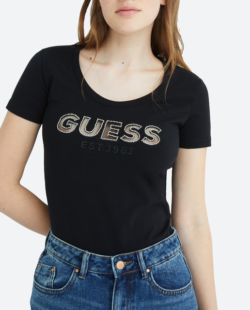 Imagen 0 de Camiseta manga corta logo Guess detalles de mujer