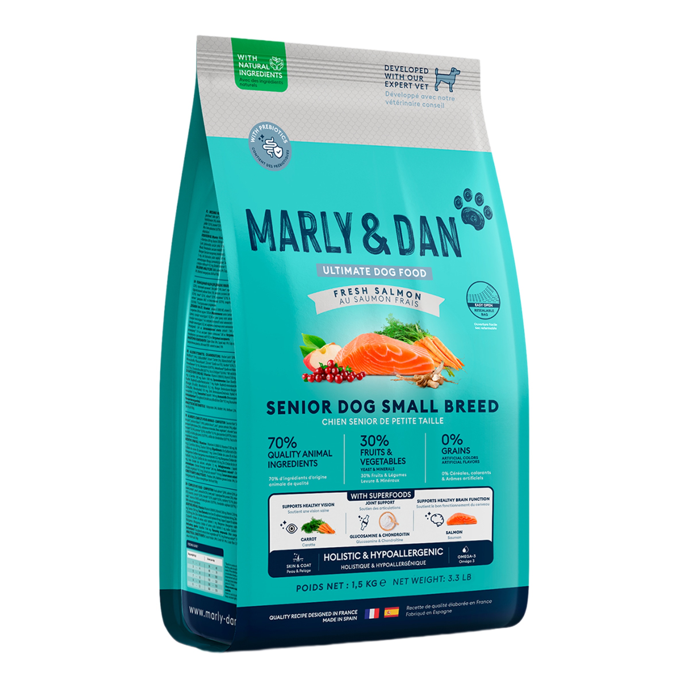 Imagen 0 de Pienso para perros sénior pequeños Marly and Dan salmón 1,5kg