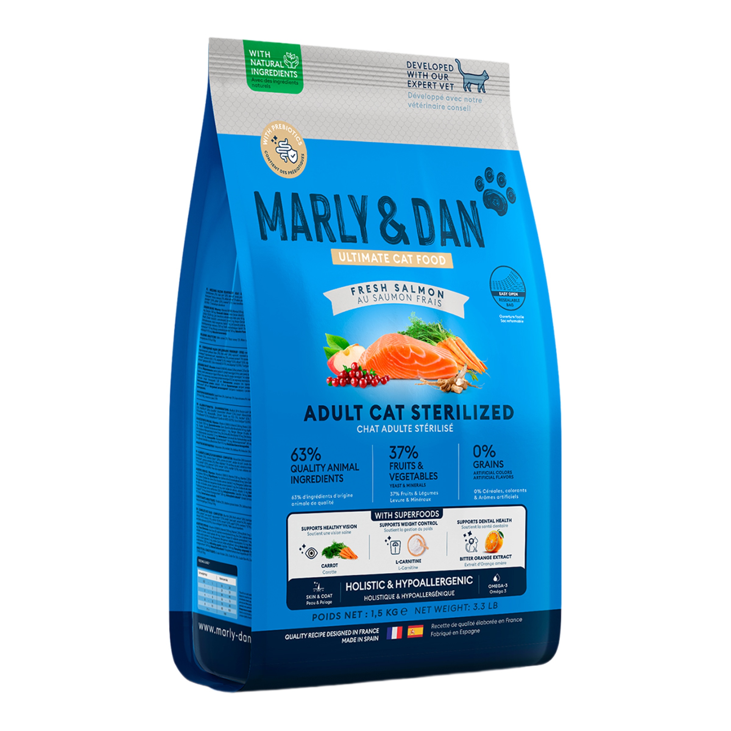 Imagen 0 de Pienso para gatos adultos esterilizados Marly and Dan salmón 1,5 kg