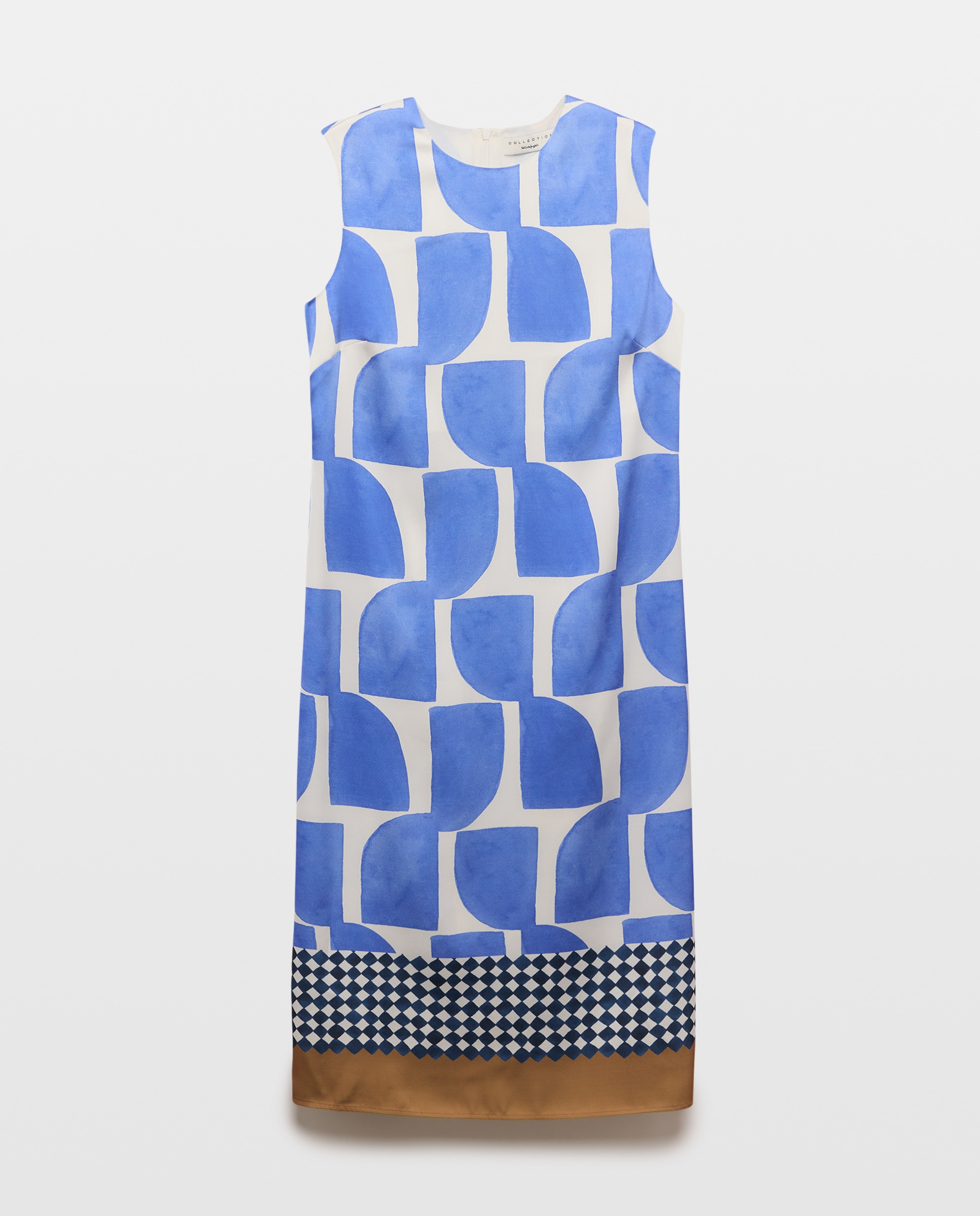 Vestido sem Mangas com Decote Redondo e Estampado de Lenço Azul-4